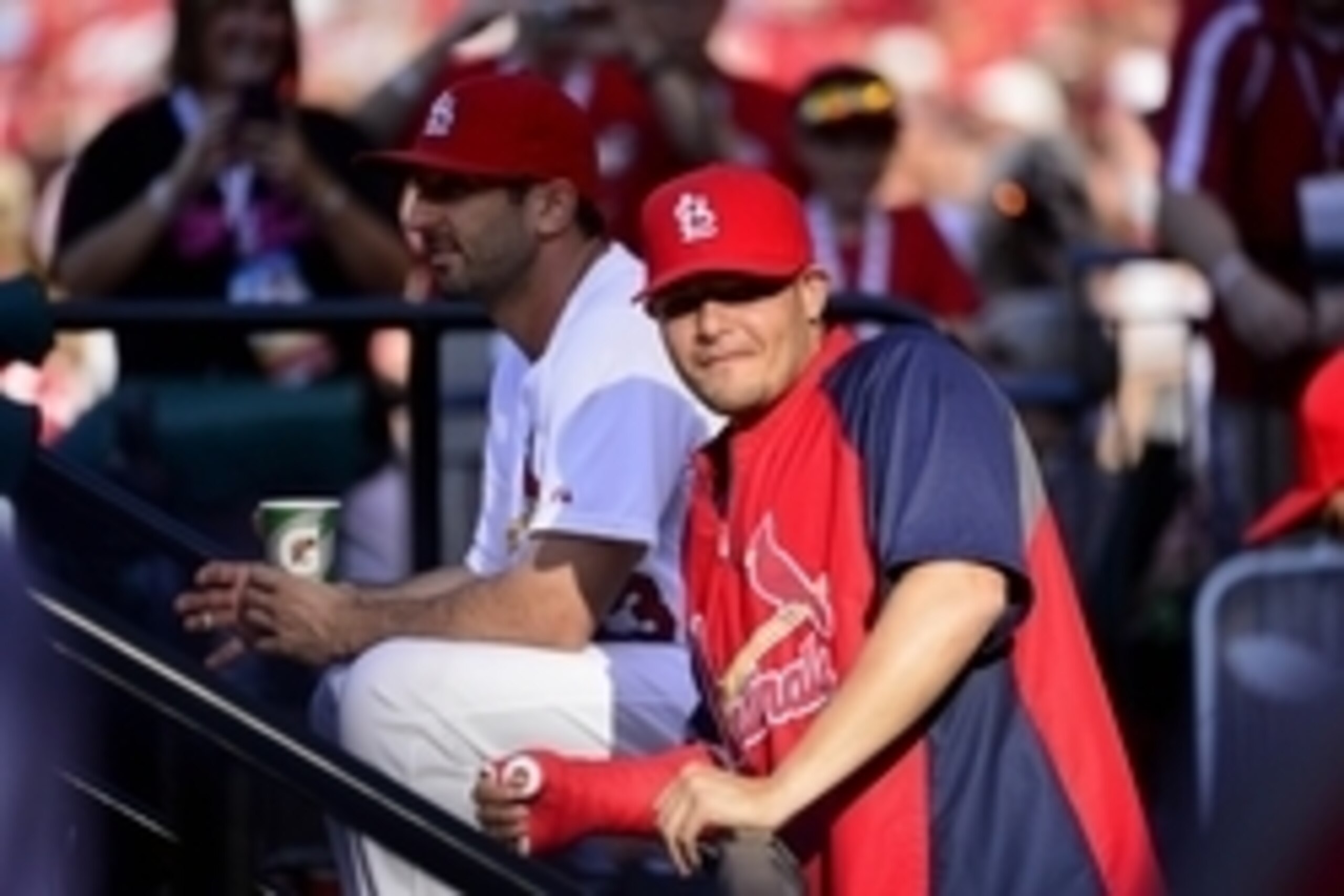 Jul 23, 2014; St. Louis, MO, USA; St. Louis Cardinals catcher Yadier Molina (4) looks on before a game against the Tampa Bay Rays at Busch Stadium. Mandatory Credit: Jeff Curry-USA TODAY Sports