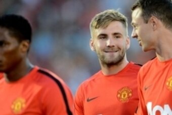 Jul 22, 2014; Pasadena, CA, USA; Manchester United defender Luke Shaw during team practice before the game on July 23 against the Los Angeles Galaxy at the Rose Bowl. Mandatory Credit: Jayne Kamin-Oncea-USA TODAY Sports