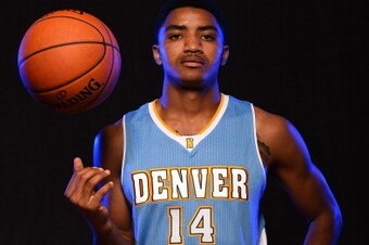 TARRYTOWN, NY - AUGUST 3:  Gary Harris #14 of the Denver Nuggets poses for a portrait during the 2014 NBA rookie photo shoot on August 3, 2014 at the Madison Square Garden Training Facility in Tarrytown, New York. NOTE TO USER: User expressly acknowledges