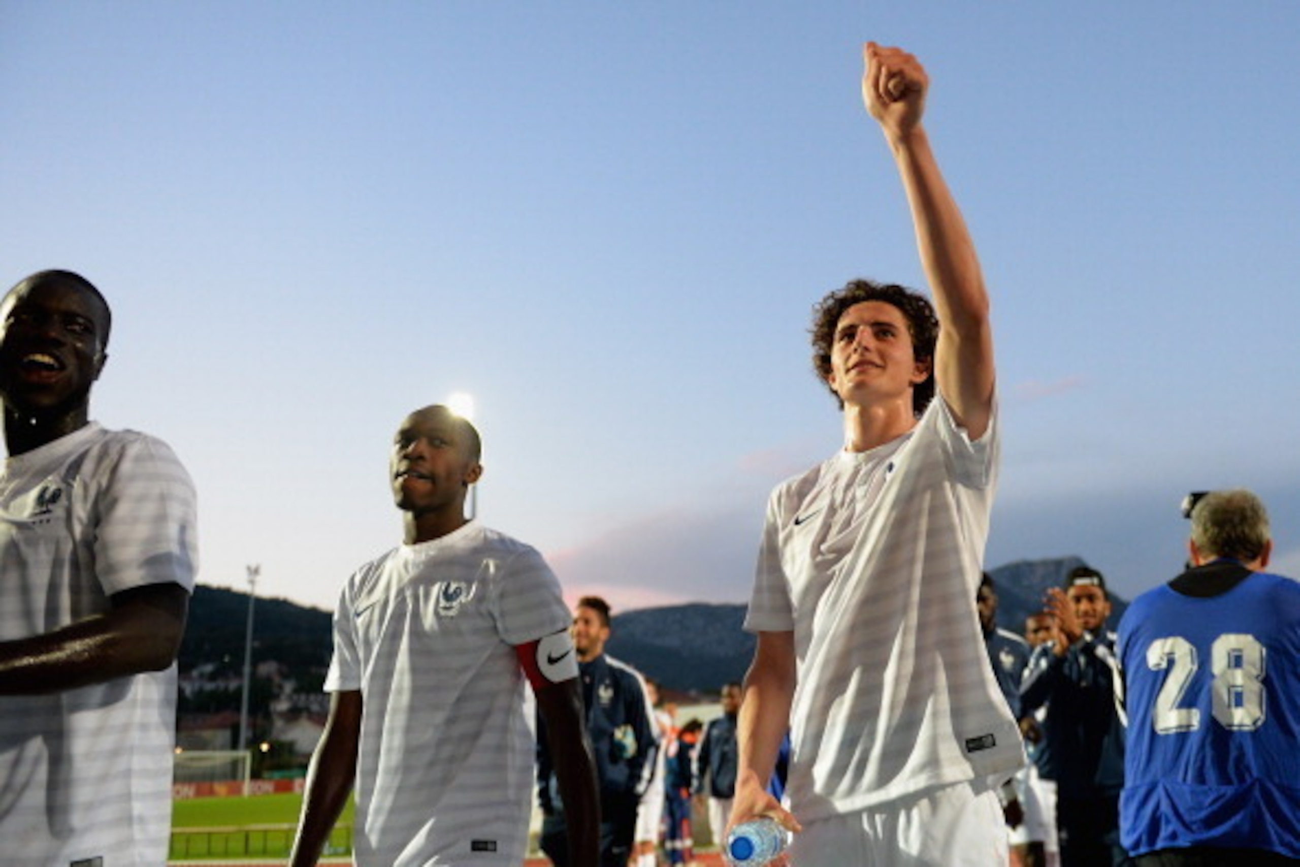 TOULON, FRANCE - MAY 29:  Adrien Rabiot of France puts a thumbs up towards the fans after their victory during the Toulon Tournament Group A match between France v Portugal at the Leo Legrange Stadium on May 29, 2014 in Toulon, France.  (Photo by Christop
