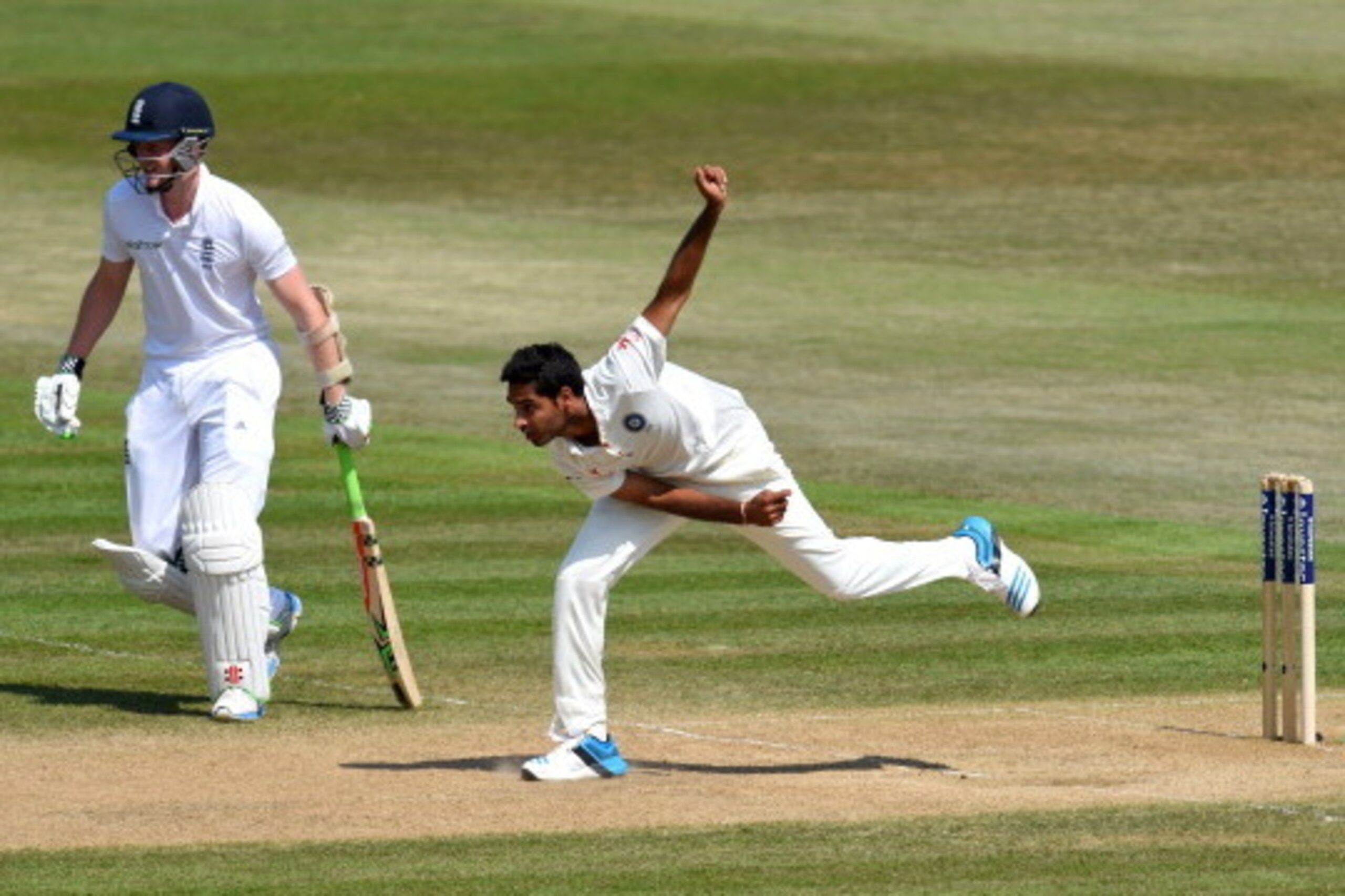 SOUTHAMPTON, ENGLAND - JULY 30: India bowler Bhuvneshwar Kumar in action during day four of the 3rd Investec Test match between England and India at Ageas Bowl on July 30, 2014 in Southampton, England. (Photo by Stu Forster/Getty Images) SOUTHAMPTON, ENGLAND - JULY 30: India bowler Bhuvneshwar Kumar in action during day four of the 3rd Investec Test match between England and India at Ageas Bowl on July 30, 2014 in Southampton, England. (Photo by Stu Forster/Getty Images)