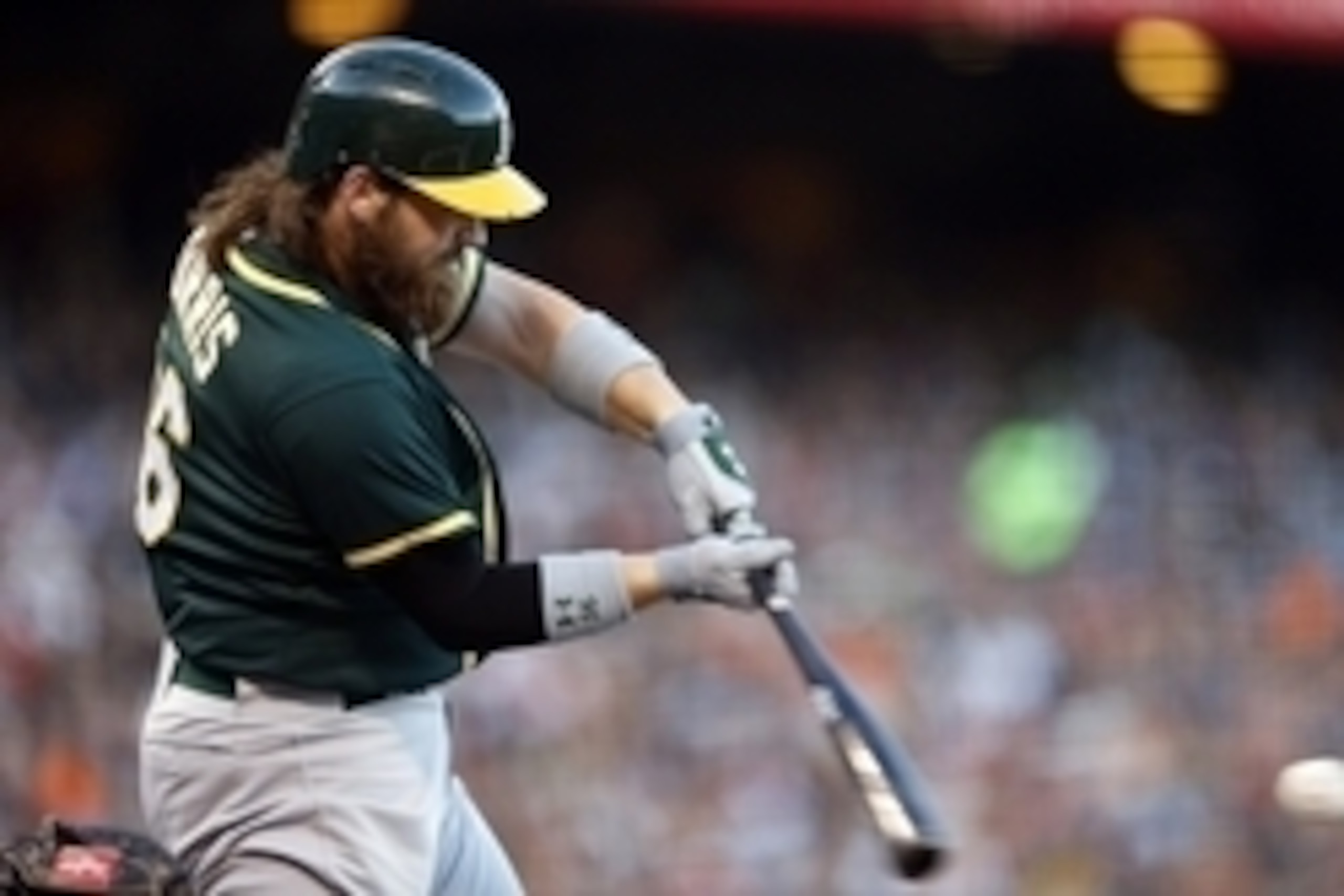 Jul 9, 2014; San Francisco, CA, USA; Oakland Athletics catcher Derek Norris (36) at bat during the first inning against the San Francisco Giants at AT&T Park. Mandatory Credit: Bob Stanton-USA TODAY Sports Jul 9, 2014; San Francisco, CA, USA; Oakland Athletics catcher Derek Norris (36) at bat during the first inning against the San Francisco Giants at AT&T Park. Mandatory Credit: Bob Stanton-USA TODAY Sports