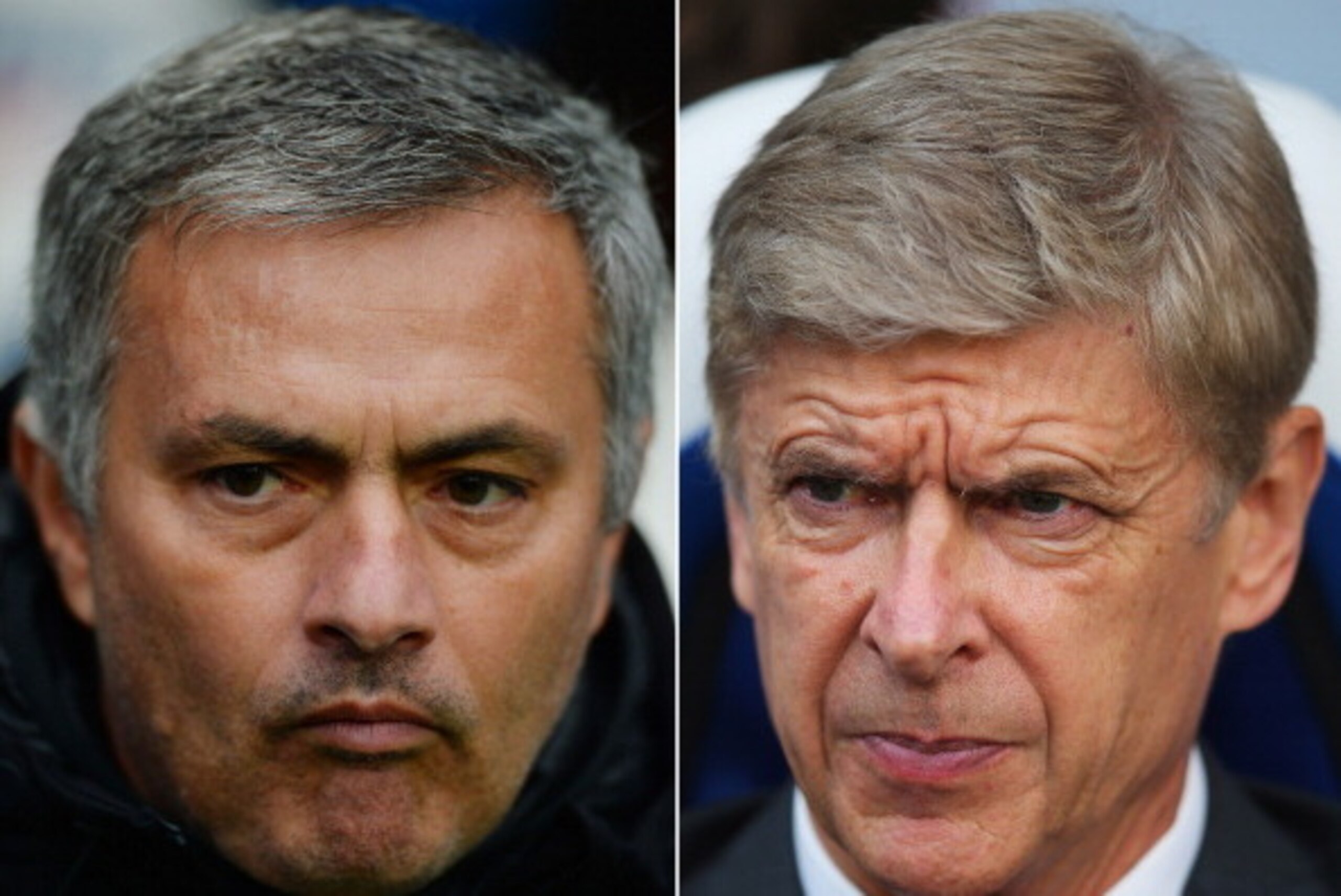 (FILE PHOTO - EDITORS NOTE: COMPOSITE OF TWO IMAGES - Image Numbers 186970818 (L) and 185913816) In this composite image a comparison has been made between Chelsea Manager Jose Mourinho (L) and Arsenal Manager Arsene Wenger. The Premier League match betwe
