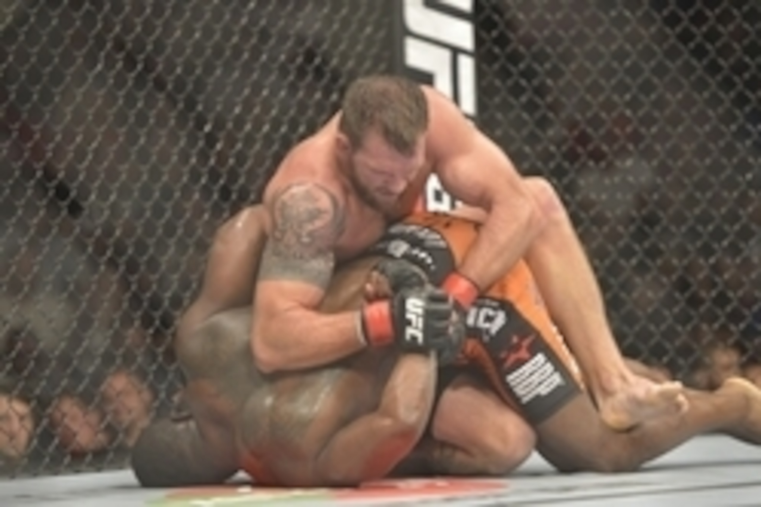 Aug 16, 2014; Bangor, ME, USA; Ryan Bader (red gloves) fights Ovince Saint Preux (blue gloves) during light heavyweight bout at Cross Insurance Center. Mandatory Credit: Gregory J. Fisher-USA TODAY Sports