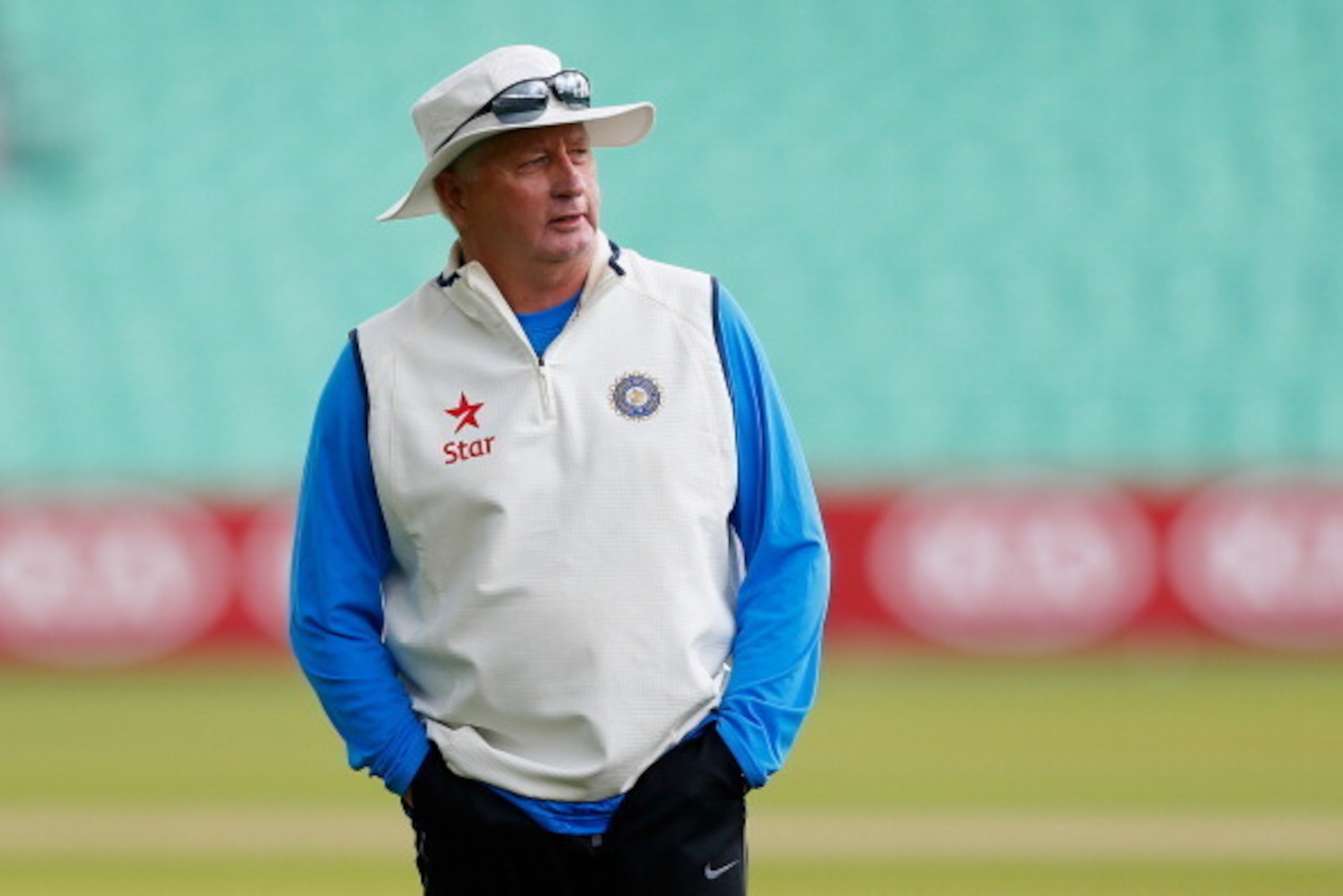 LONDON, ENGLAND - AUGUST 14: India head coach Duncan Fletcher looks on before rain halts practice during an India Nets Session at The Kia Oval on August 14, 2014 in London, England.  (Photo by Harry Engels/Getty Images)
