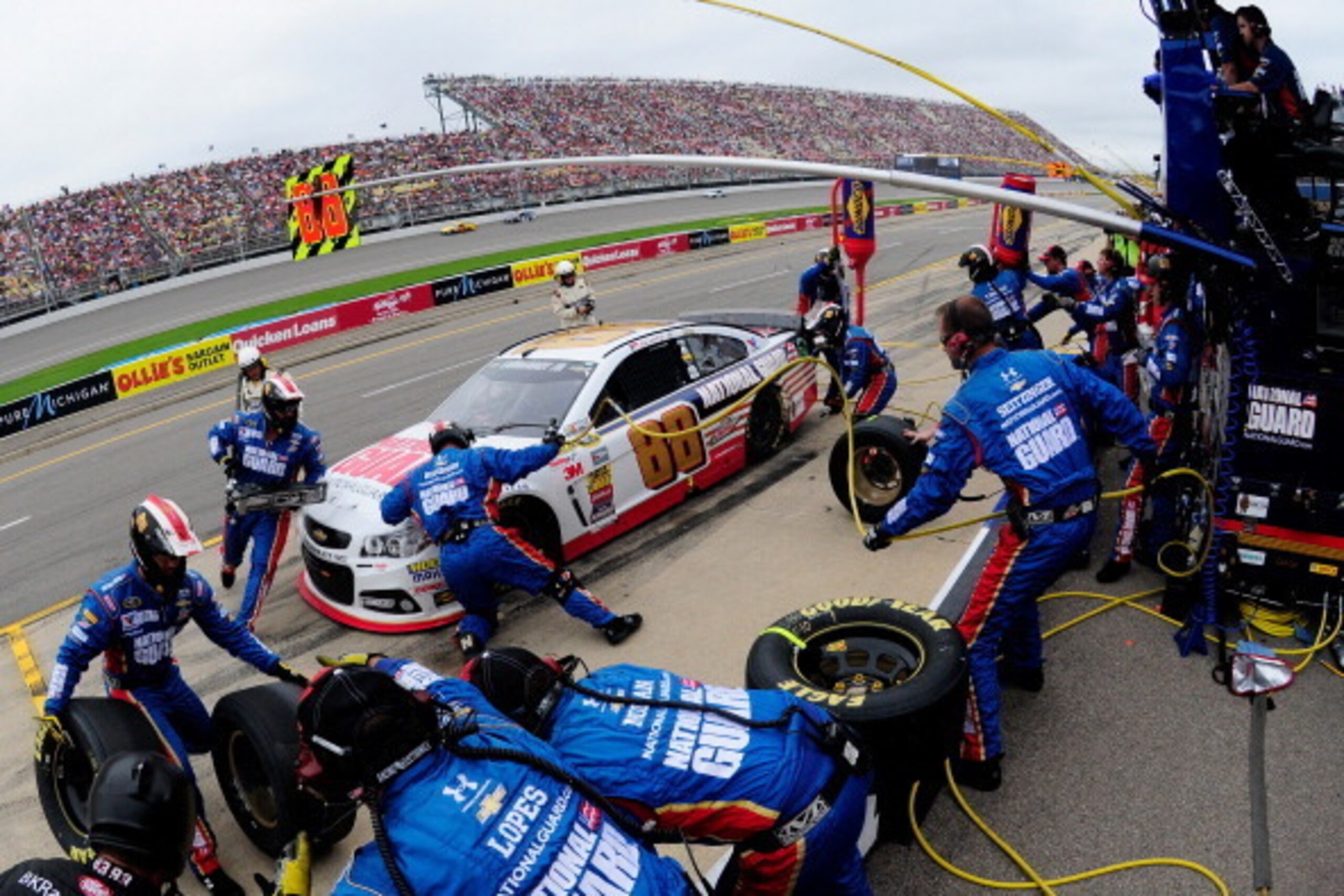 BROOKLYN, MI - AUGUST 17: Dale Earnhardt Jr., driver of the #88 National Guard Chevrolet, pits during the NASCAR Sprint Cup Series Pure Michigan 400 at Michigan International Speedway on August 17, 2014 in Brooklyn, Michigan. (Photo by Jeff Curry/Getty BROOKLYN, MI - AUGUST 17: Dale Earnhardt Jr., driver of the #88 National Guard Chevrolet, pits during the NASCAR Sprint Cup Series Pure Michigan 400 at Michigan International Speedway on August 17, 2014 in Brooklyn, Michigan. (Photo by Jeff Curry/Getty