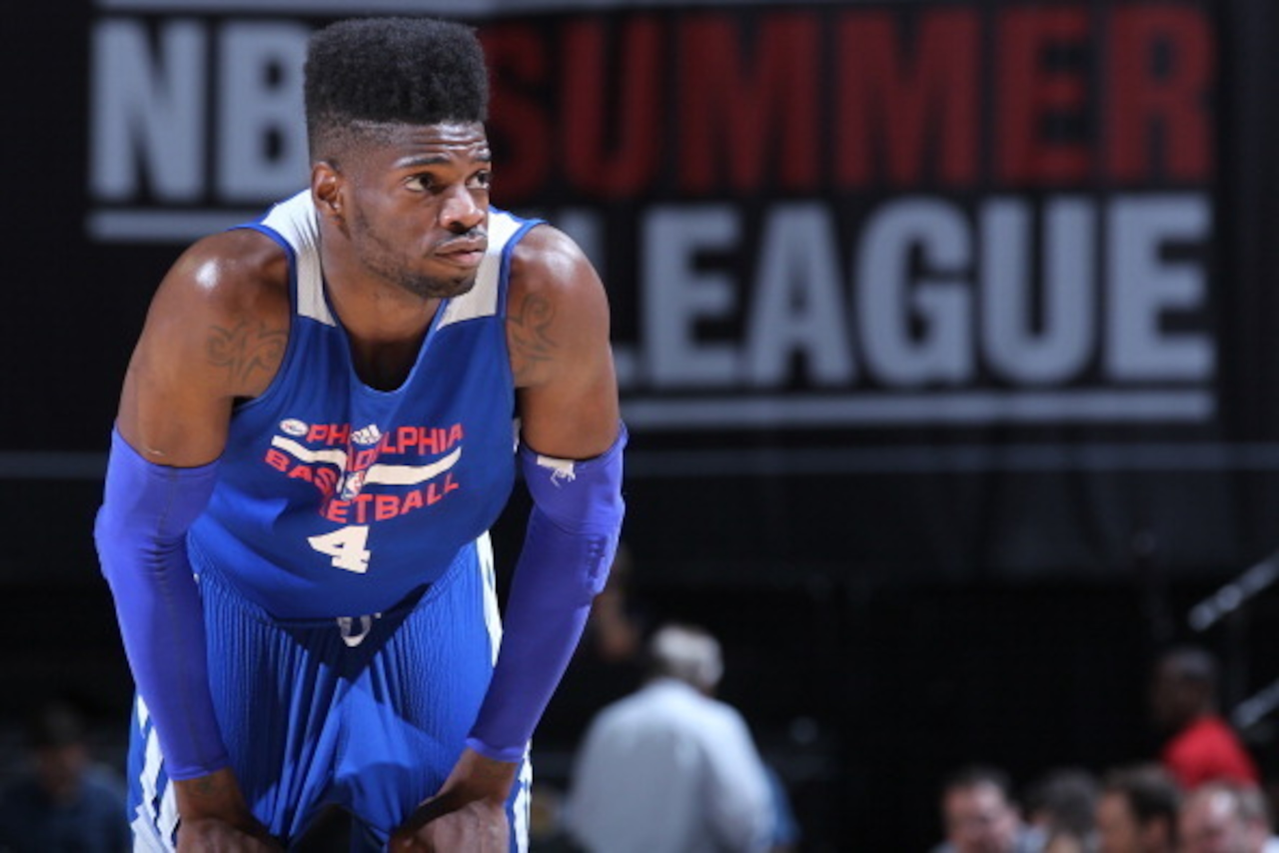 LAS VEGAS, NV - JULY 16: Nerlens Noel #4 of the Philadelphia 76ers during the game against the Chicago Bulls on July 16, 2014 at the Cox Pavilion in Las Vegas, Nevada. NOTE TO USER: User expressly acknowledges and agrees that, by downloading and or using 