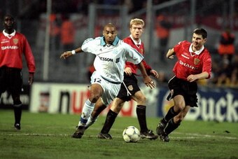 19 Oct 1999:  Stephane Dalmat of Marseille moves forward during the Champions League Group D match against Manchester United played at the Stade Velodrome, Marseille, France. The game finished in a 1-0 win for Marseille. \ Mandatory Credit: Ross Kinnaird/