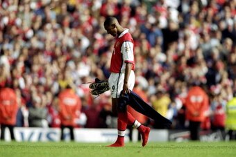 16 May 1999:  Nicolas Anelka of Arsenal is dejected after the FA Carling Premiership match against Aston Villa played at Highbury in London, England.  The match finished in a 1-0 victory for Arsenal, however, they were unable to clinch the Premiership tit