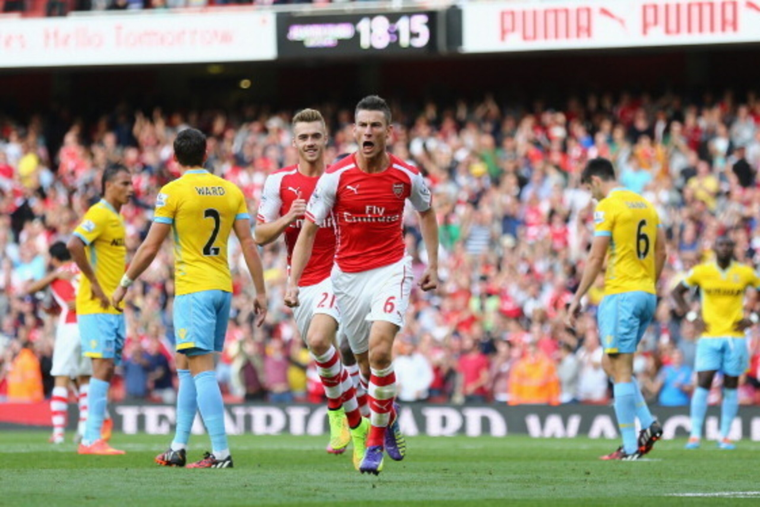 LONDON, ENGLAND - AUGUST 16:  Laurent Koscielny f Arsenal celebrates his goal during the Barclays Premier League match between Arsenal and Crystal Palace at Emirates Stadium on August 16, 2014 in London, England.  (Photo by Clive Mason/Getty Images)
