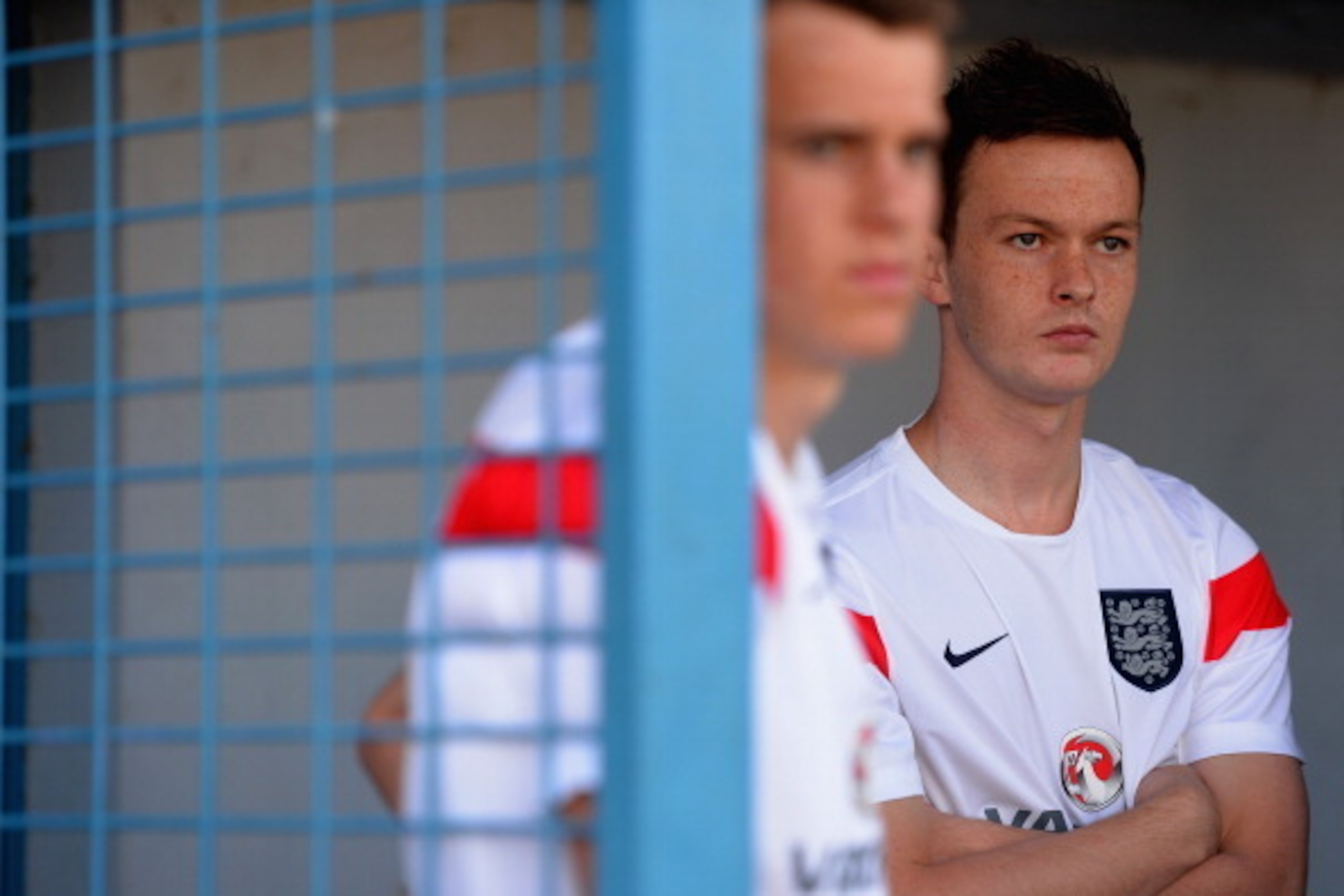 AUBAGNE, FRANCE - MAY 28:  Josh McEachran of England prepares to warm up during the Toulon Tournament Group B match between England and South Korea at the Stade De Lattre on May 28, 2014 in Aubagne, France.  (Photo by Christopher Lee/Getty Images)
