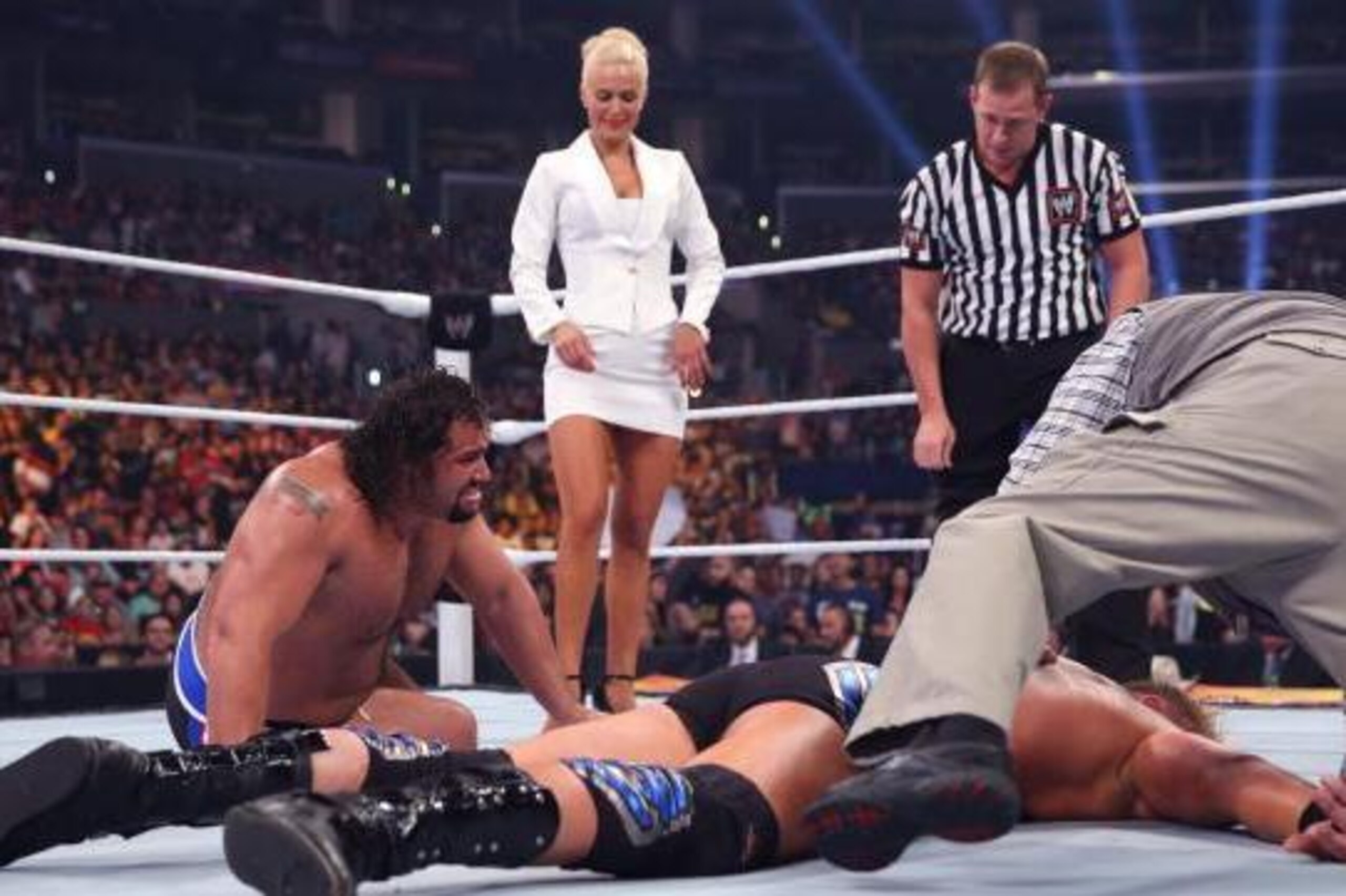 Rusev leaves Jack Swagger out cold.