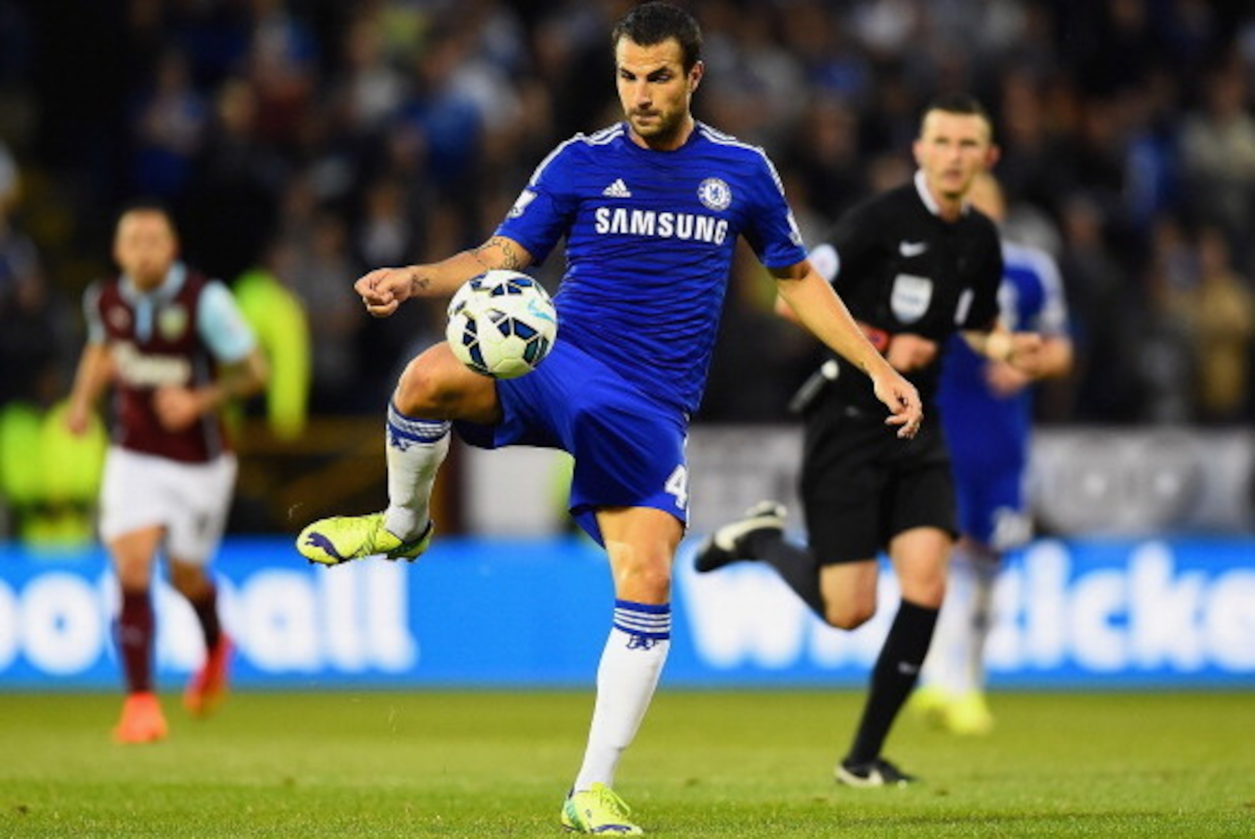 BURNLEY, ENGLAND - AUGUST 18:  Cesc Fabregas of Chelsea controls the ball during the Barclays Premier League match between Burnley and Chelsea at Turf Moor on August 18, 2014 in Burnley, England.  (Photo by Laurence Griffiths/Getty Images)