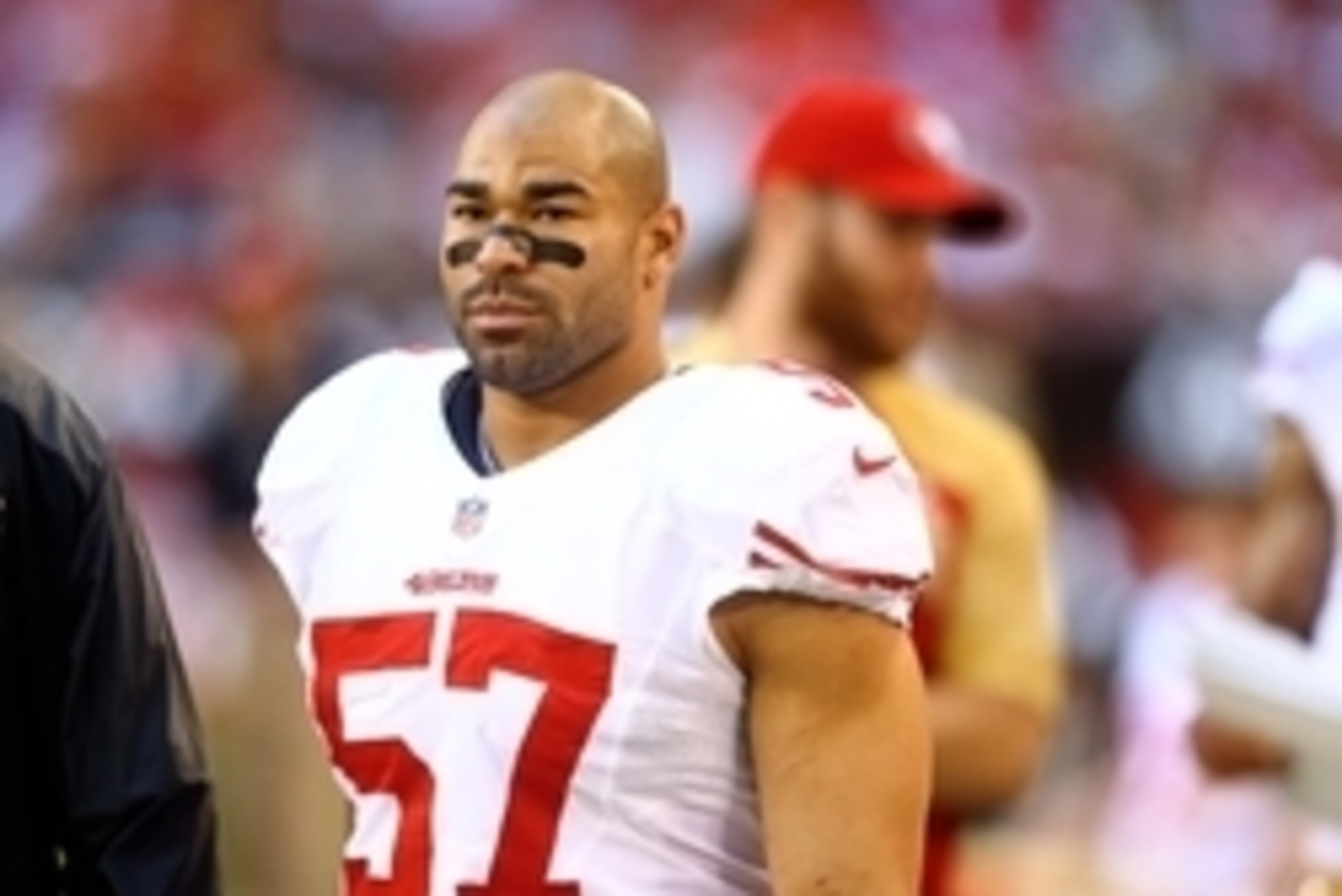 Dec 29, 2013; Phoenix, AZ, USA; San Francisco 49ers linebacker Michael Wilhoite (57) against the Arizona Cardinals at University of Phoenix Stadium. Mandatory Credit: Mark J. Rebilas-USA TODAY Sports