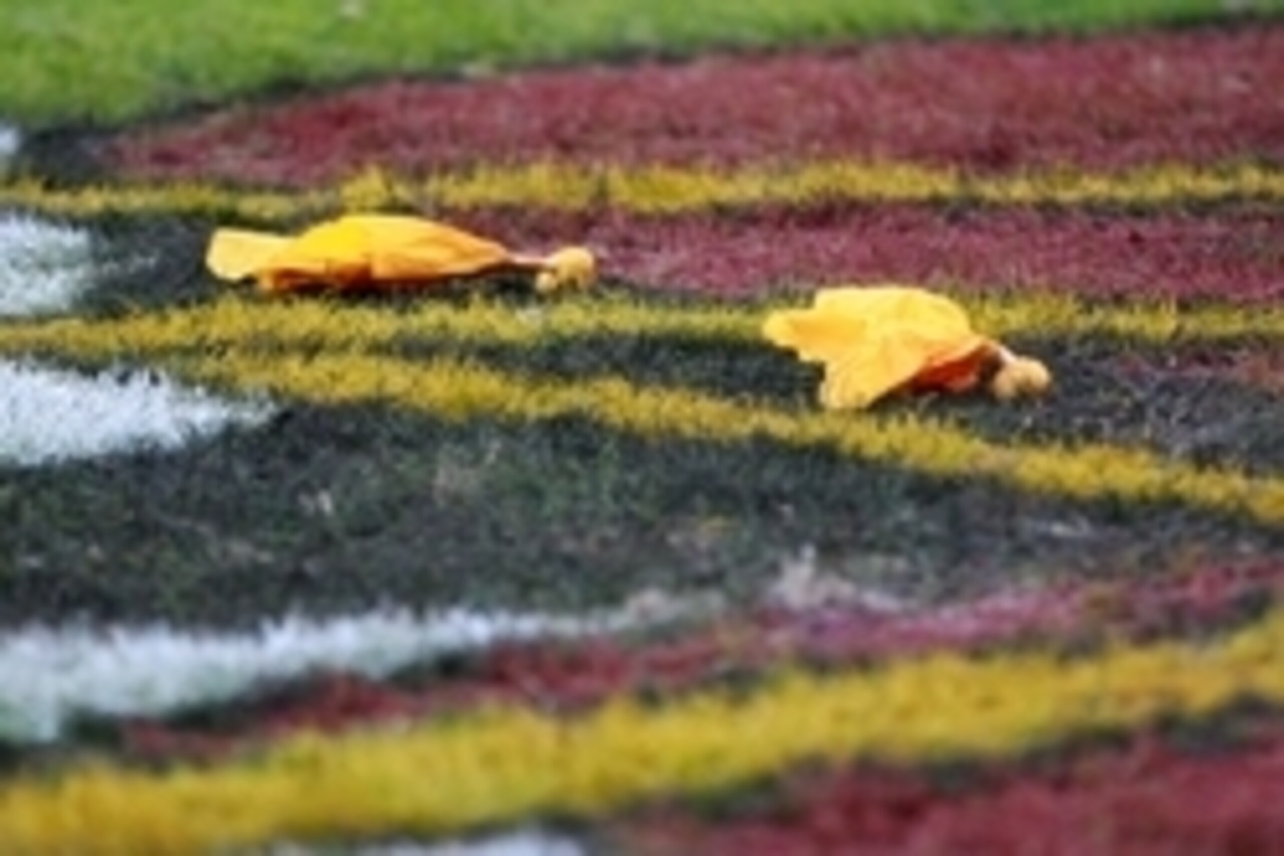 November 4, 2012; Landover, MD, USA; Penalty flags lie on the field during the game between the Washington Redskins and the Carolina Panthers at FedEx Field. Mandatory Credit: Geoff Burke-USA TODAY Sports