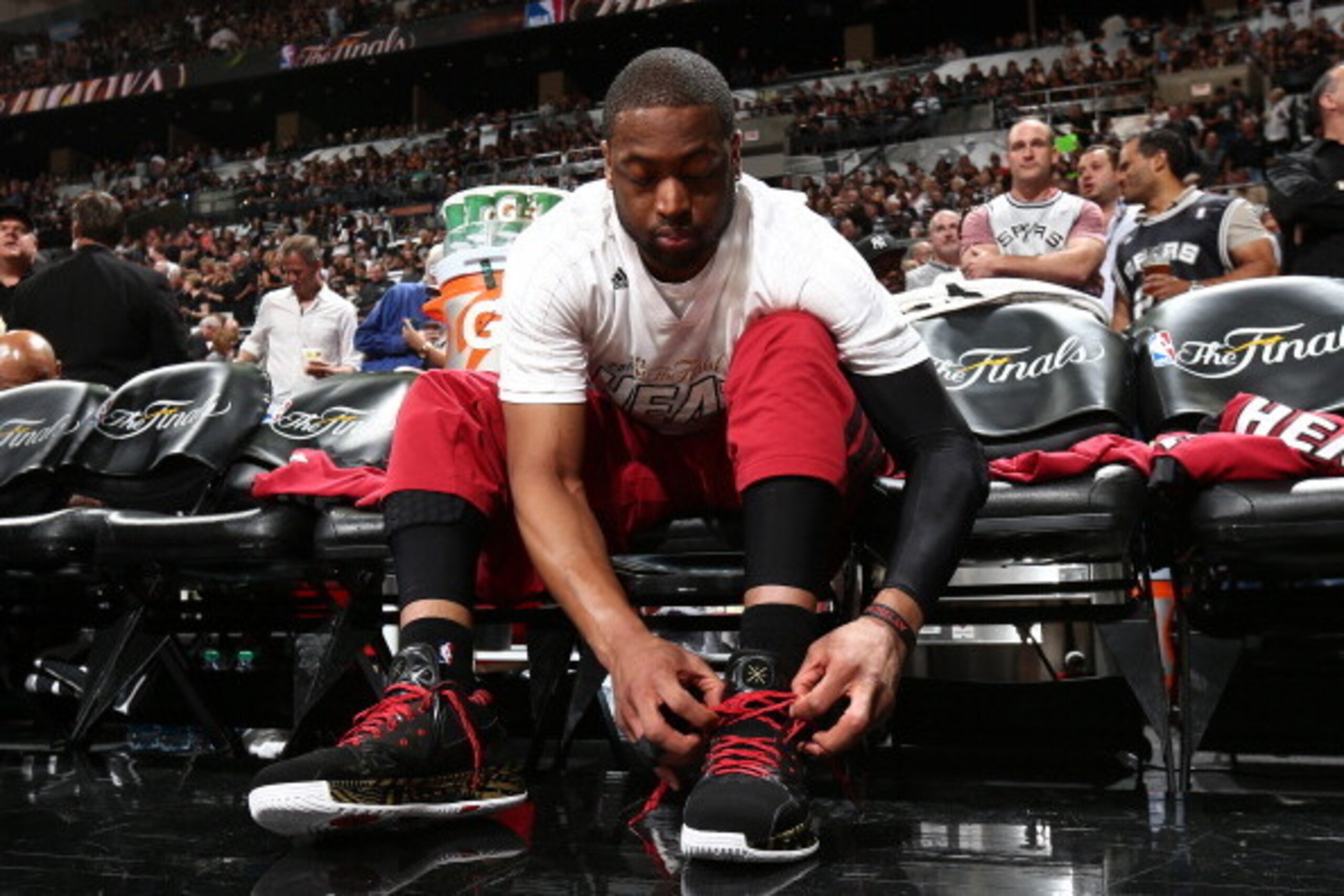 SAN ANTONIO, TX - JUNE 15: Dwyane Wade #3 of the Miami Heat during Game Five of the 2014 NBA Finals at AT&T Center on June 15, 2014 in San Antonio, Texas. NOTE TO USER: User expressly acknowledges and agrees that, by downloading and/or using this photogra