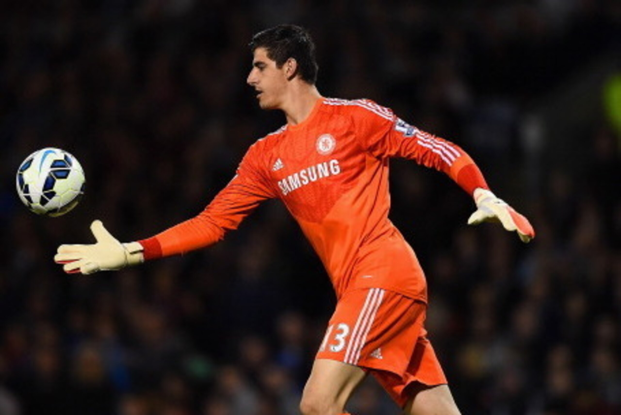 BURNLEY, ENGLAND - AUGUST 18: Thibaut Courtois of Chelsea in action during the Barclays Premier League match between Burnley and Chelsea at Turf Moor on August 18, 2014 in Burnley, England.  (Photo by Laurence Griffiths/Getty Images)