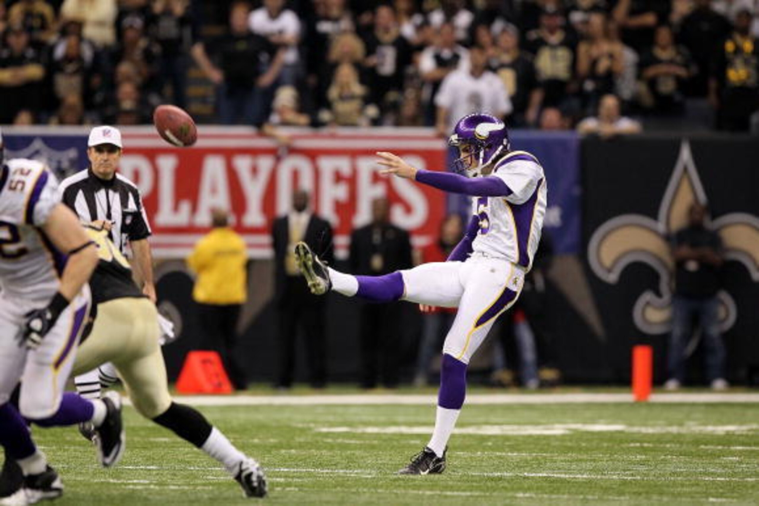 NEW ORLEANS - JANUARY 24:  Chris Kluwe #5 of the Minnesota Vikings punts the ball against the New Orleans Saints during the NFC Championship Game at the Louisiana Superdome on January 24, 2010 in New Orleans, Louisiana.  (Photo by Jed Jacobsohn/Getty Imag