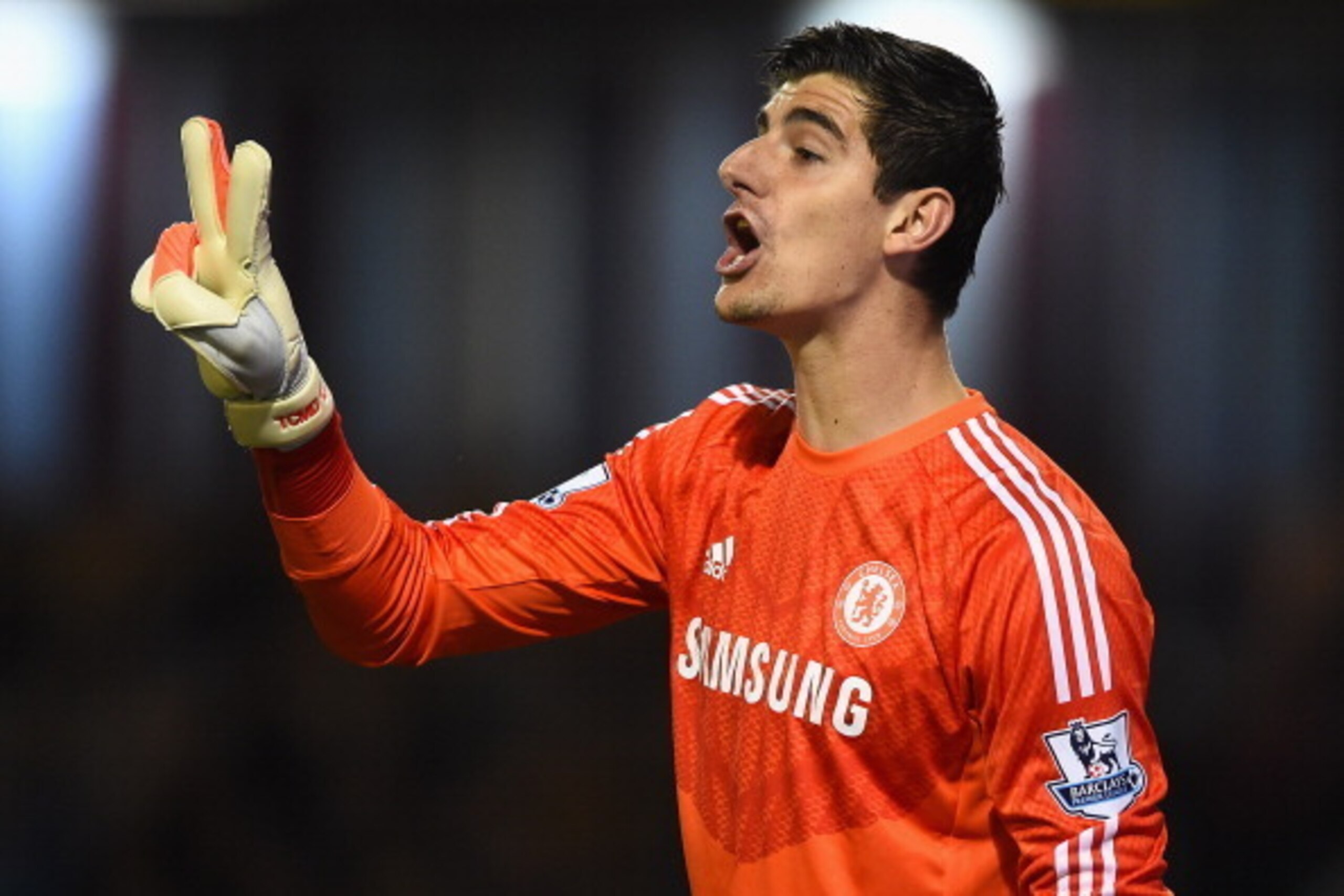 BURNLEY, ENGLAND - AUGUST 18: Thibaut Courtois of Chelsea looks on during the Barclays Premier League match between Burnley and Chelsea at Turf Moor on August 18, 2014 in Burnley, England.  (Photo by Laurence Griffiths/Getty Images)