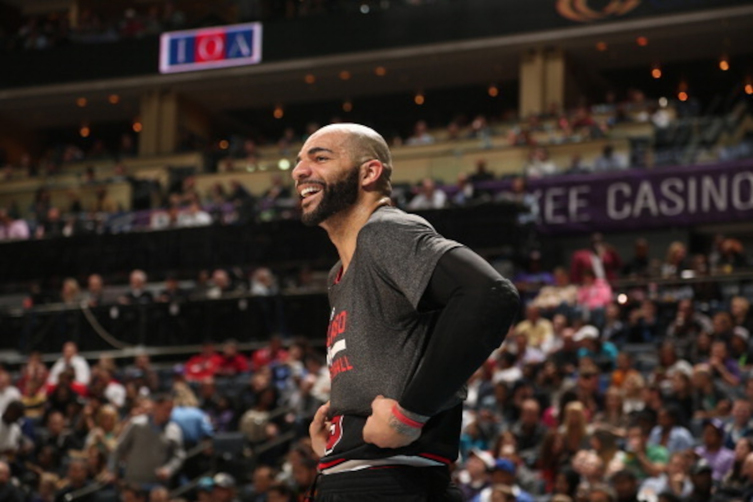 CHARLOTTE, NC - APRIL 16: Carlos Boozer #5 of the Chicago Bulls on the sideline during the game against the Charlotte Bobcats at the Time Warner Cable Arena on April 16, 2014 in Charlotte, North Carolina. NOTE TO USER: User expressly acknowledges and agre CHARLOTTE, NC - APRIL 16: Carlos Boozer #5 of the Chicago Bulls on the sideline during the game against the Charlotte Bobcats at the Time Warner Cable Arena on April 16, 2014 in Charlotte, North Carolina. NOTE TO USER: User expressly acknowledges and agre