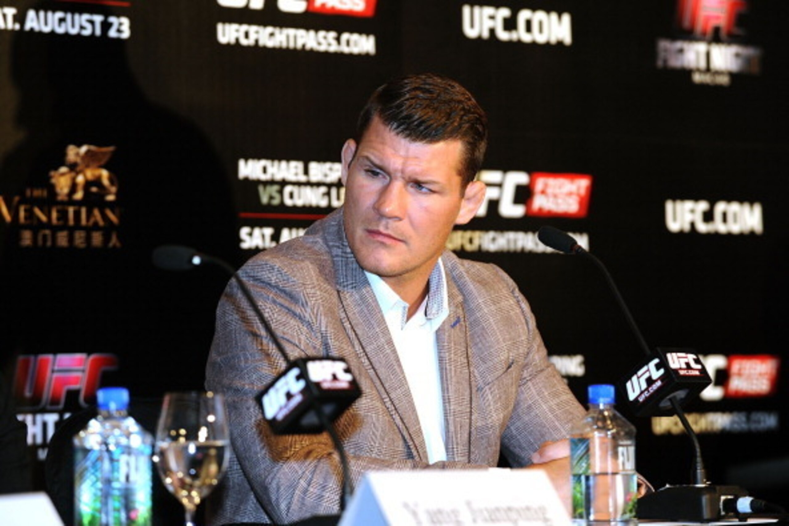 HONG KONG - JUNE 24: Michael Bisping from England during the Macao UFC Fight Night Press Conference at the Four Season Hotel on June 24, 2014 in Hong Kong, Hong Kong.  (Photo by Jayne Russell/Getty Images)