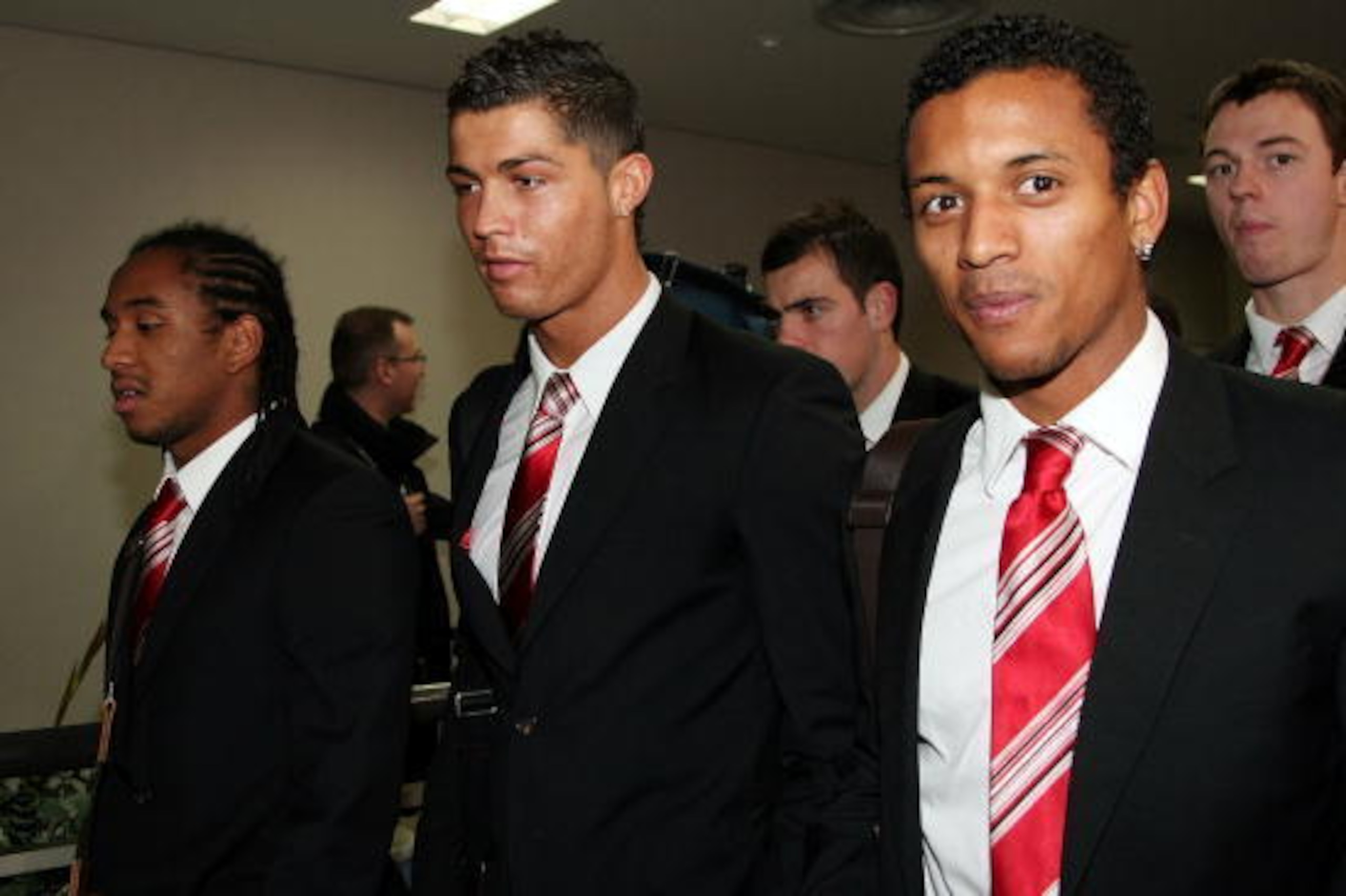 NARITA, JAPAN - DECEMBER 15: (L to R) Anderson, Cristiano Ronaldo and Nani of Manchester United arrive at Narita International Airport for the FIFA Club World Championship in Japan 2008 on December 15, 2008 in Narita, Chiba, Japan. (Photo by Junko Kimur NARITA, JAPAN - DECEMBER 15: (L to R) Anderson, Cristiano Ronaldo and Nani of Manchester United arrive at Narita International Airport for the FIFA Club World Championship in Japan 2008 on December 15, 2008 in Narita, Chiba, Japan. (Photo by Junko Kimur