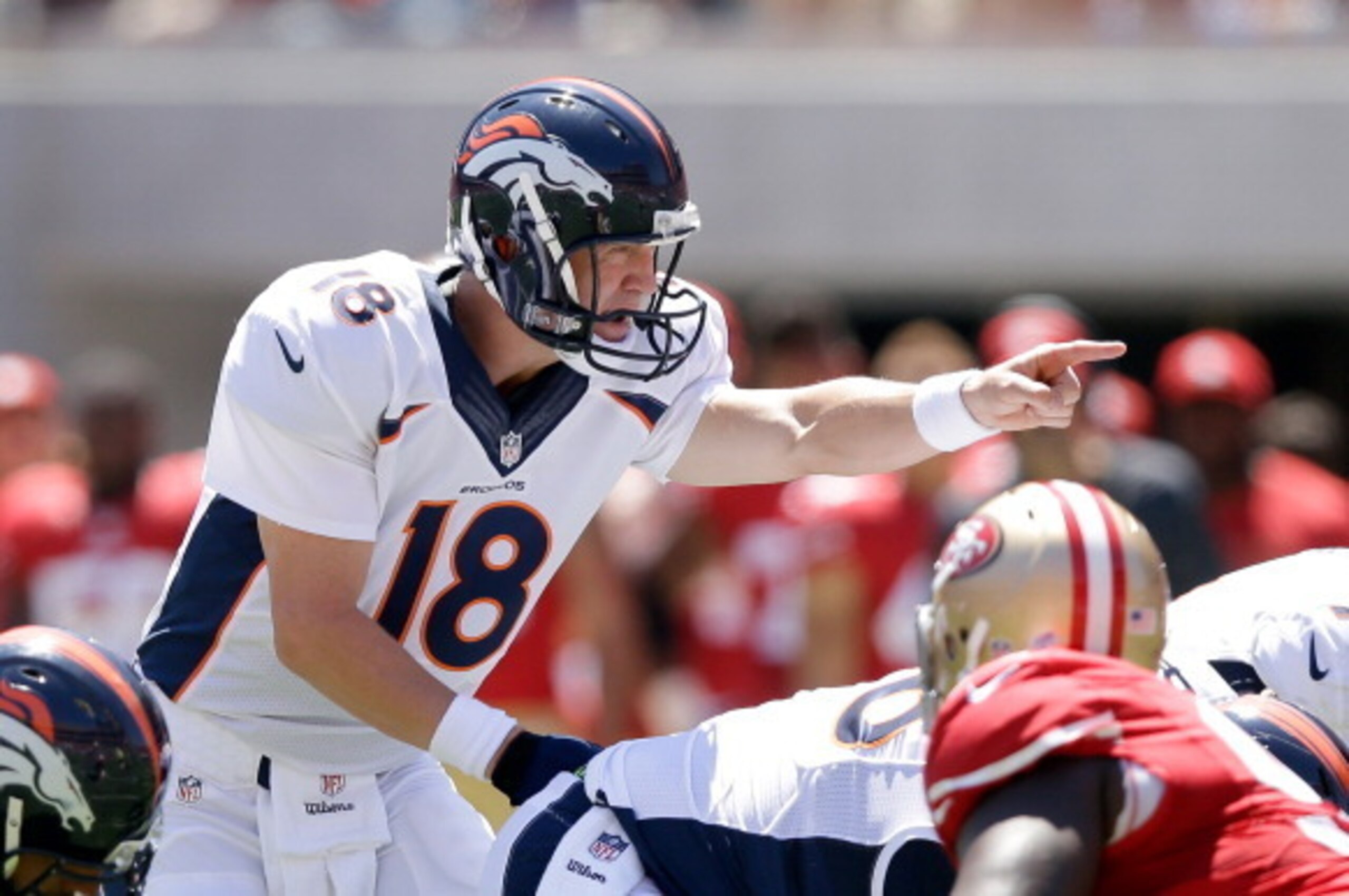 SANTA CLARA, CA - AUGUST 17:  Quarterback Peyton Manning #18 of the Denver Broncos in action against the San Francisco 49ers during a preseason game at Levi's Stadium on August 17, 2014 in Santa Clara, California.  (Photo by Ezra Shaw/Getty Images)