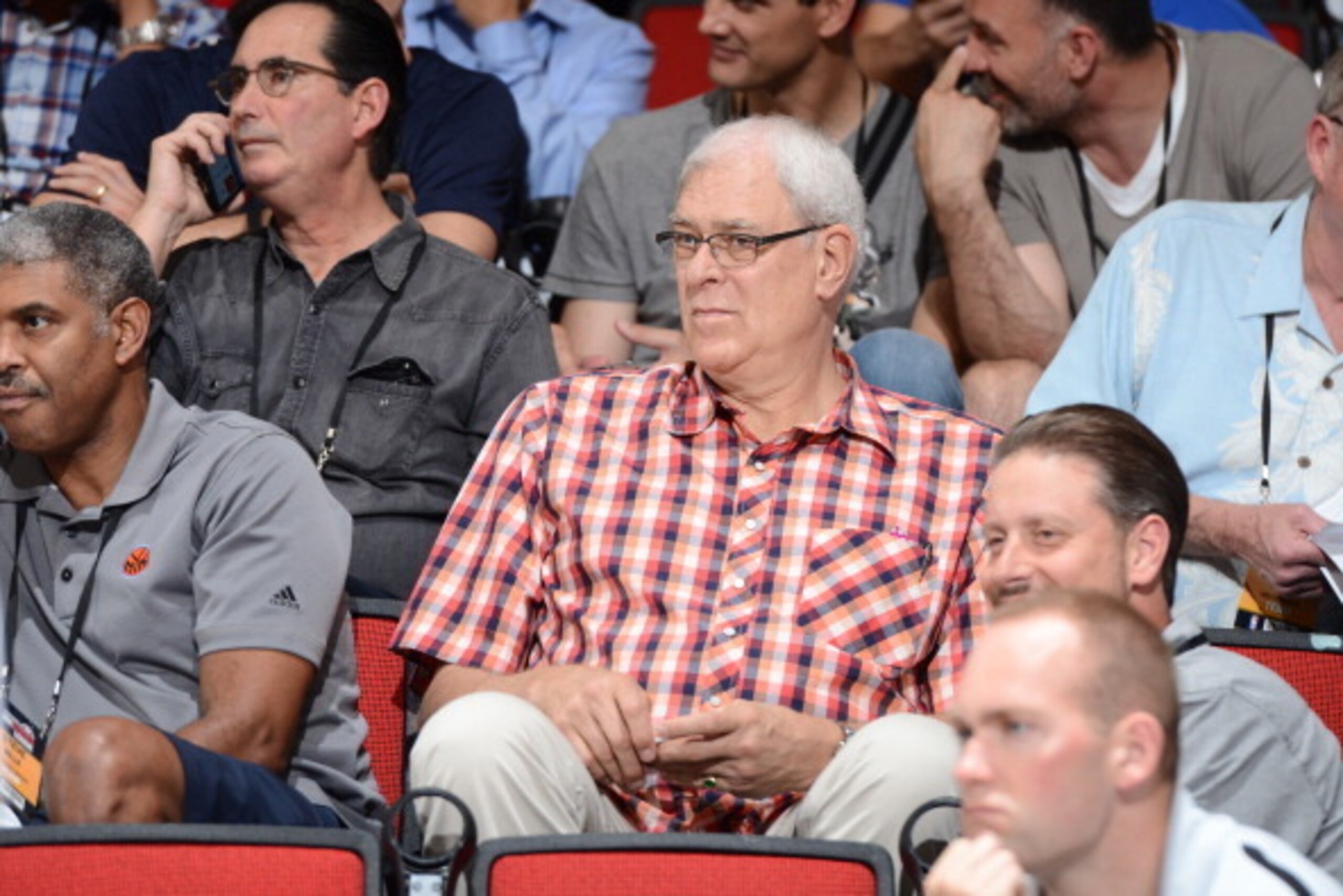 LAS VEGAS, NV - JULY 11: President Phil Jackson of the New York Knicks attends the game between the New York Knicks and the Dallas Mavericks at the Samsung NBA Summer League 2014 on July 11, 2014 at the Cox Pavilion in Las Vegas, Nevada. NOTE TO USER: Use LAS VEGAS, NV - JULY 11: President Phil Jackson of the New York Knicks attends the game between the New York Knicks and the Dallas Mavericks at the Samsung NBA Summer League 2014 on July 11, 2014 at the Cox Pavilion in Las Vegas, Nevada. NOTE TO USER: Use