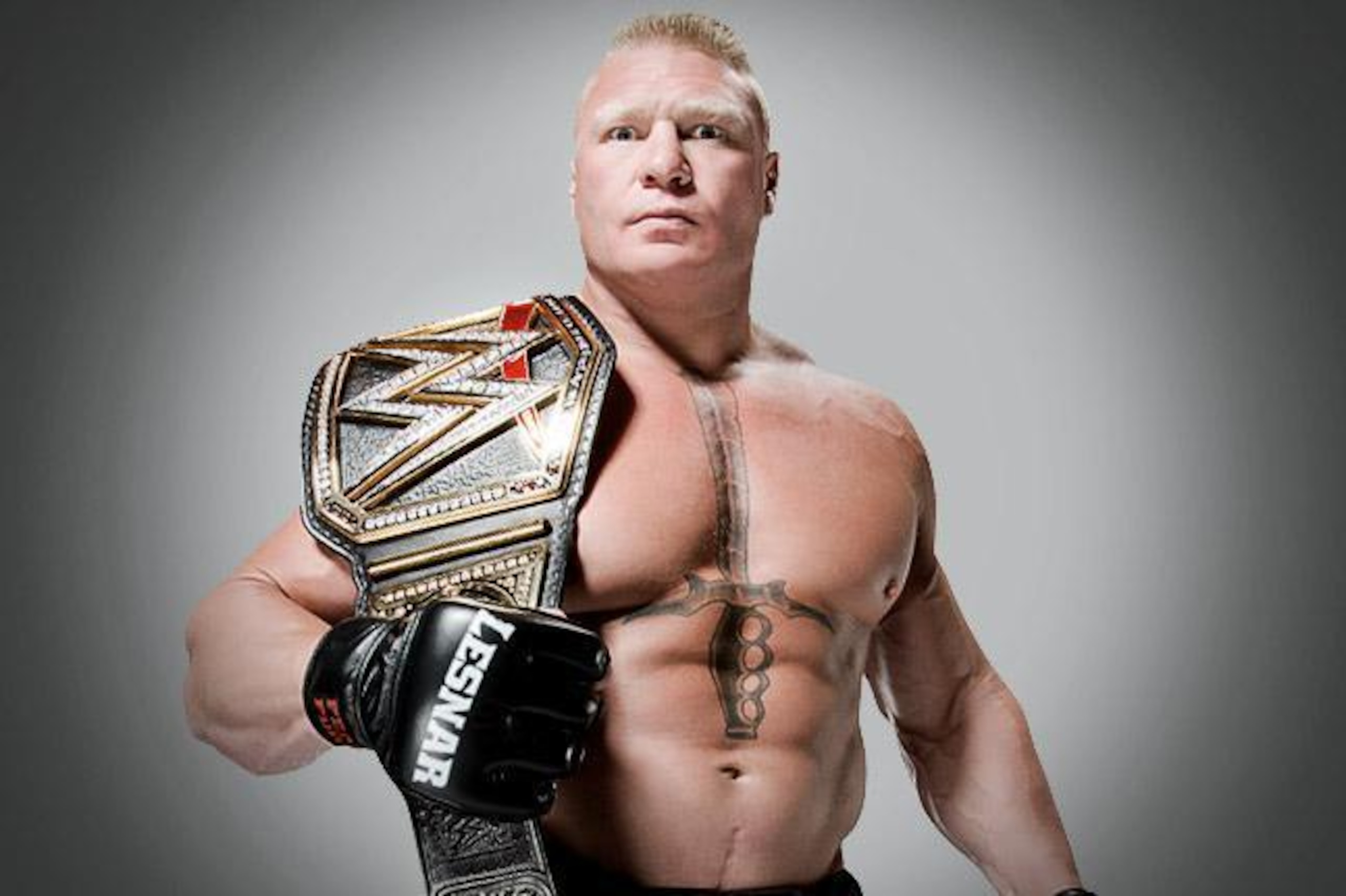 Lesnar with the title