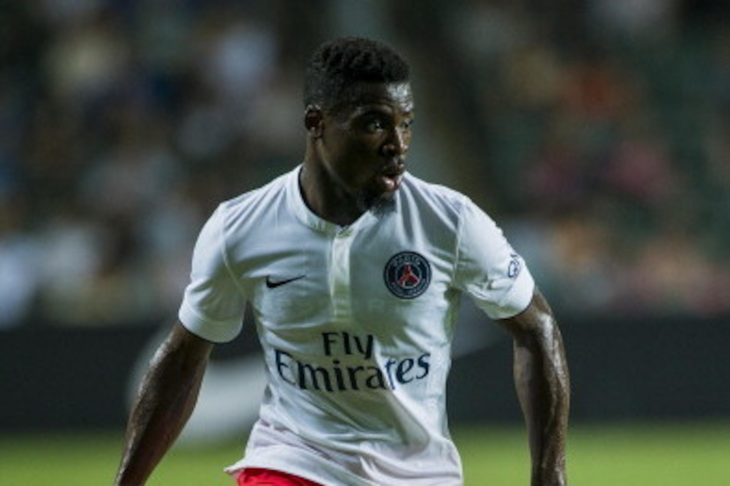 HONG KONG - JULY 29:  Serge Aurier of Paris Saint-Germain in action during the friendly match between Kitchee and Paris Saint-Germain at Hong Kong Stadium on July 29, 2014 in Hong Kong, Hong Kong.  (Photo by Victor Fraile/Getty Images)