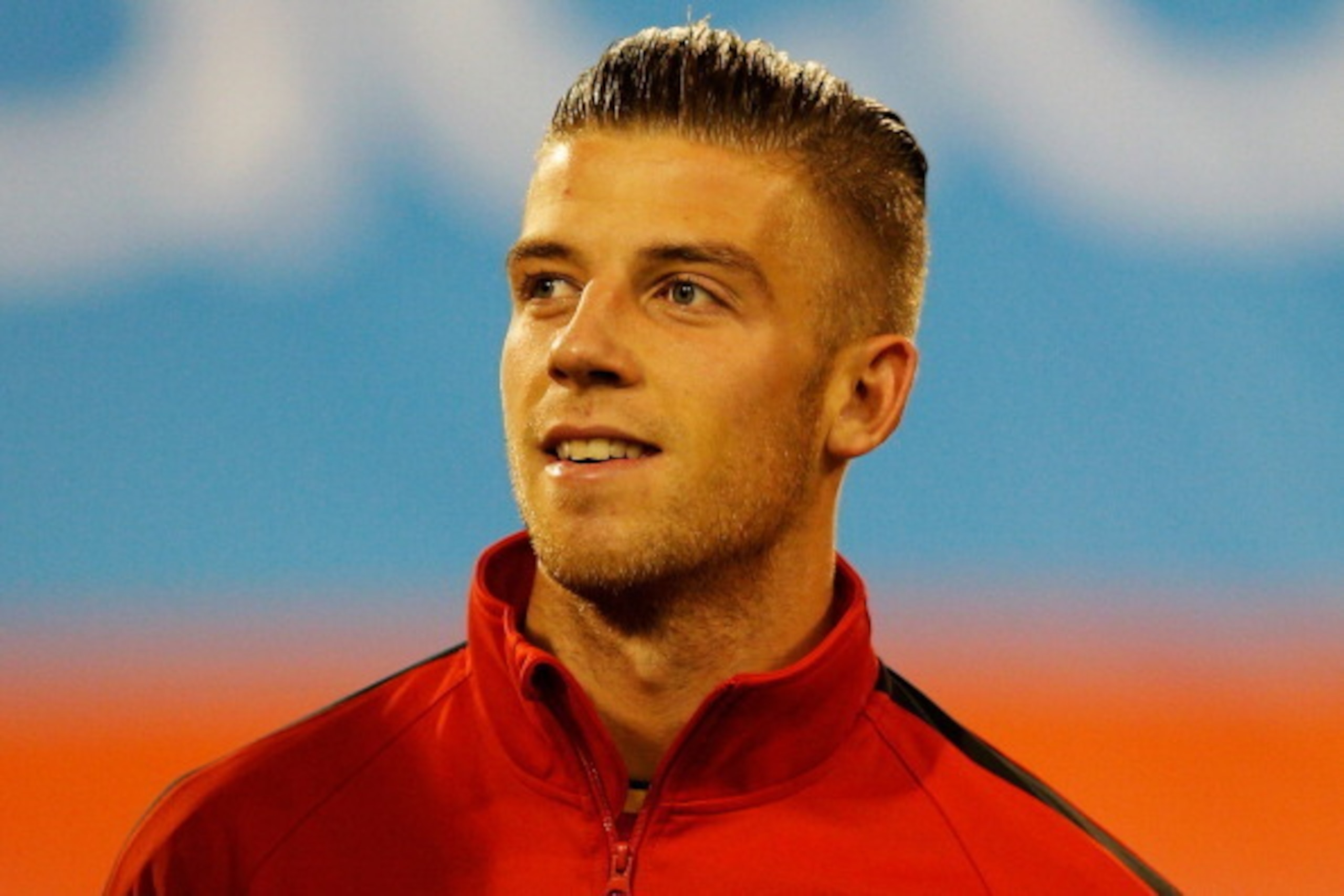 BRUSSELS, BELGIUM - OCTOBER 15:  Toby Alderweireld of Belgium stands for the national anthem prior to the FIFA 2014 World Cup Qualifying Group A match between Belgium and Wales at King Baudouin Stadium on October 15, 2013 in Brussels, Belgium.  (Photo by 