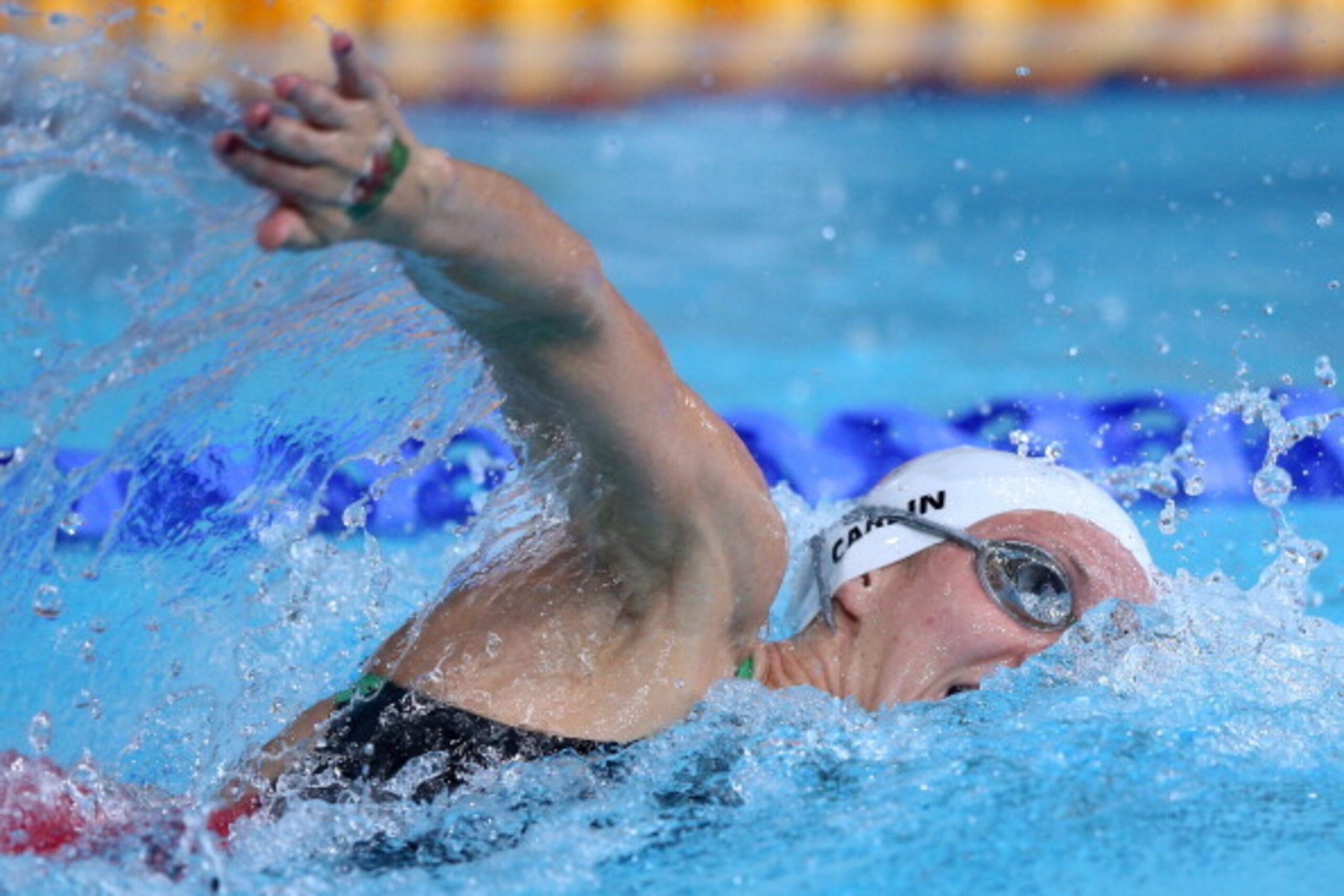 GLASGOW, SCOTLAND - JULY 29:  Silver medallist Jazz Carlin of Wales competes in the Women's 400m Freestyle Final at Tollcross International Swimming Centre during day six of the Glasgow 2014 Commonwealth Games on July 29, 2014 in Glasgow, Scotland.  (Phot