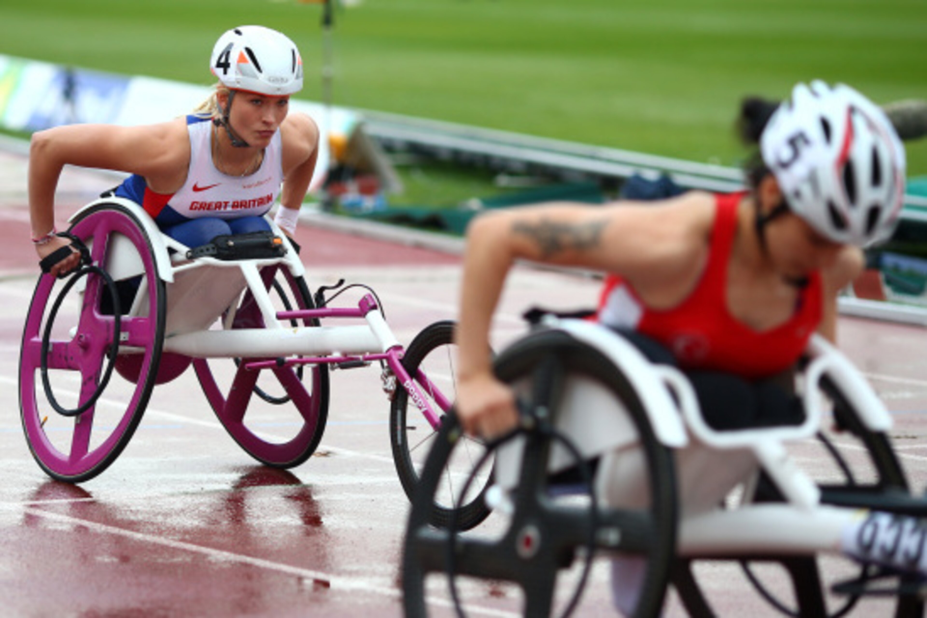 SWANSEA, WALES - AUGUST 21: Samantha Kinghorn of Great Britain wins the womens 800M T53 final during day three of the IPC Athletics European Championships at Swansea University Sports Village on August 21, 2014 in Swansea, Wales. (Photo by Charlie Crowhur SWANSEA, WALES - AUGUST 21: Samantha Kinghorn of Great Britain wins the womens 800M T53 final during day three of the IPC Athletics European Championships at Swansea University Sports Village on August 21, 2014 in Swansea, Wales. (Photo by Charlie Crowhur