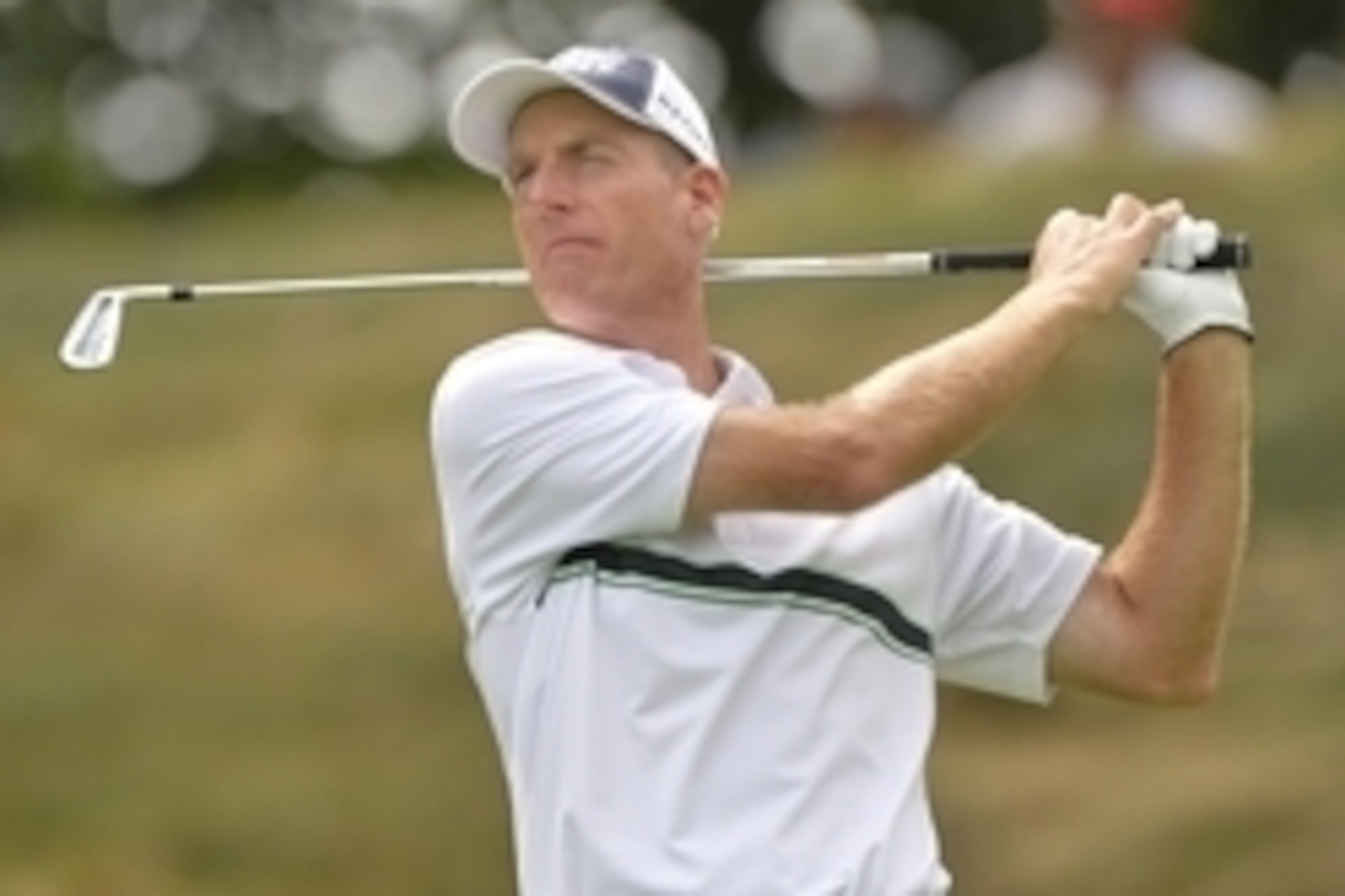 Aug 21, 2014; Paramus, NJ, USA; Jim Furyk watches his tee shot on the eighth hole during the first round of The Barclays golf tournament at Ridgewood Country Club. Mandatory Credit: Tommy Gilligan-USA TODAY Sports