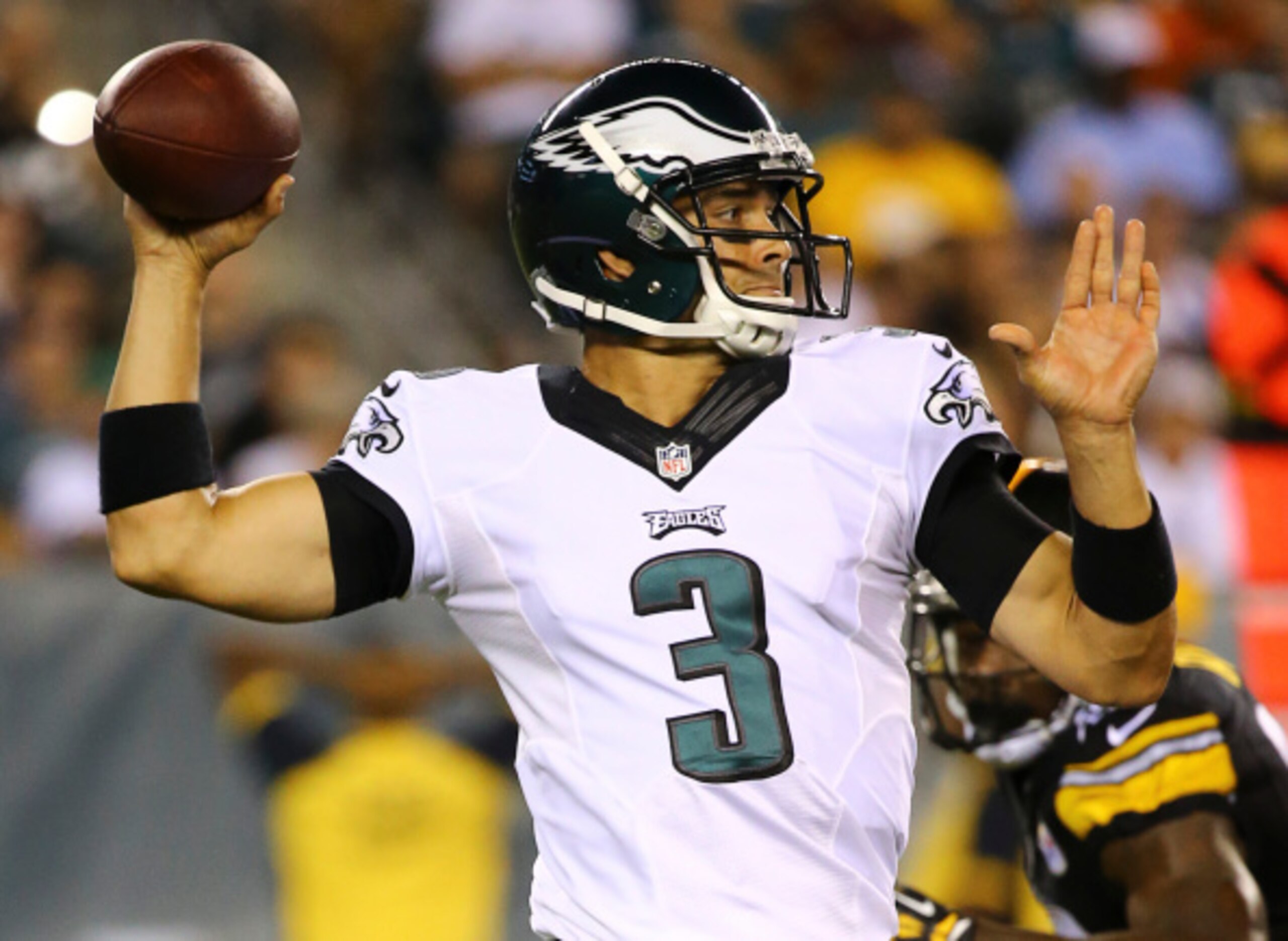 PHILADELPHIA, PA - AUGUST 21: Quarterback Mark Sanchez #3 of the Philadelphia Eagles looks to pass the ball against the Pittsburgh Steelers on August 21, 2014 at Lincoln Financial Field in Philadelphia, Pennsylvania. (Photo by Al Bello/Getty Images) PHILADELPHIA, PA - AUGUST 21: Quarterback Mark Sanchez #3 of the Philadelphia Eagles looks to pass the ball against the Pittsburgh Steelers on August 21, 2014 at Lincoln Financial Field in Philadelphia, Pennsylvania. (Photo by Al Bello/Getty Images)