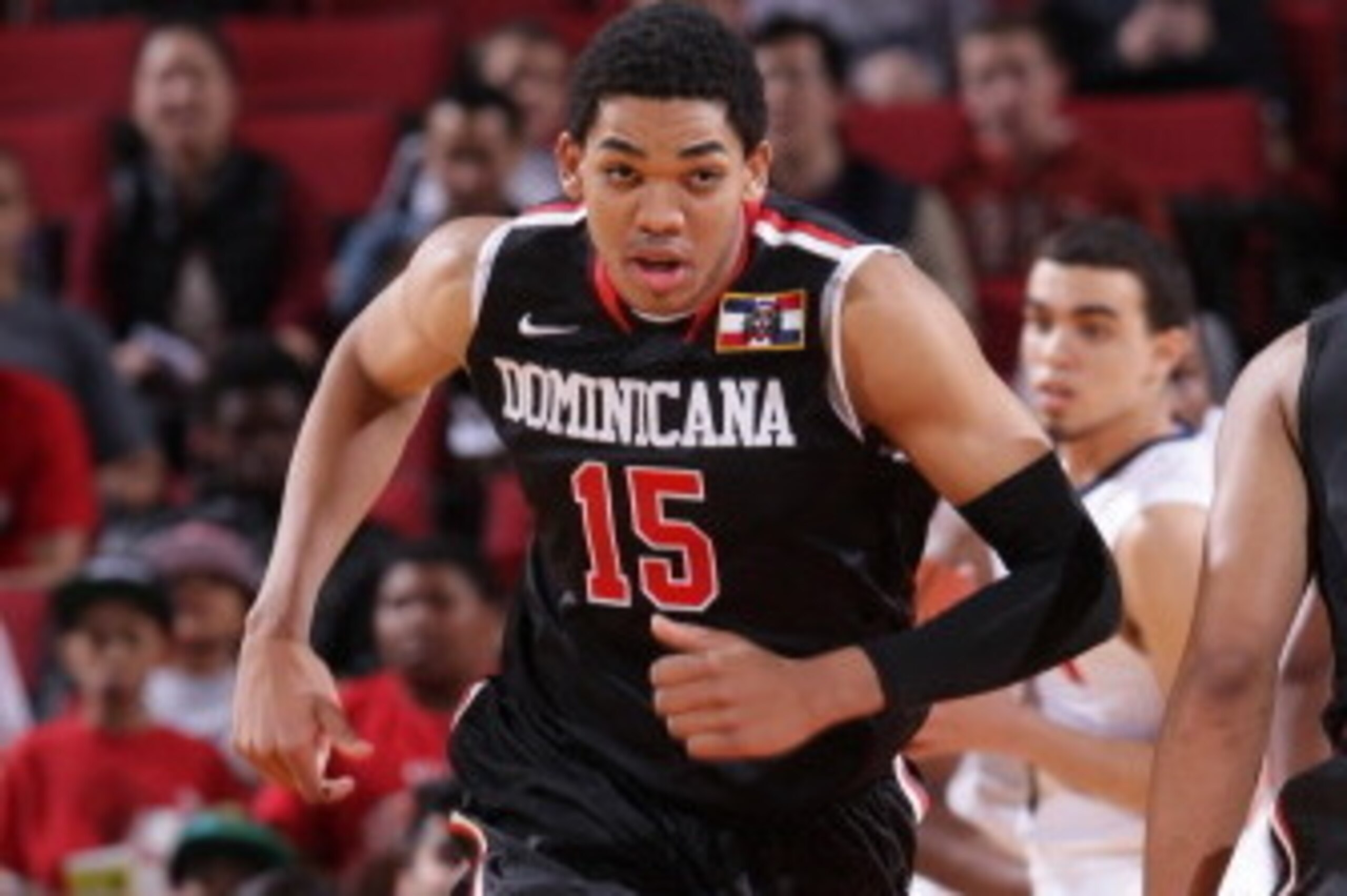 PORTLAND, OR - APRIL 12:  Karl Towns Jr #15 of the World Team runs up court against the USA Team on April 12, 2014 at the Moda Center Arena in Portland, Oregon. NOTE TO USER: User expressly acknowledges and agrees that, by downloading and or using this ph