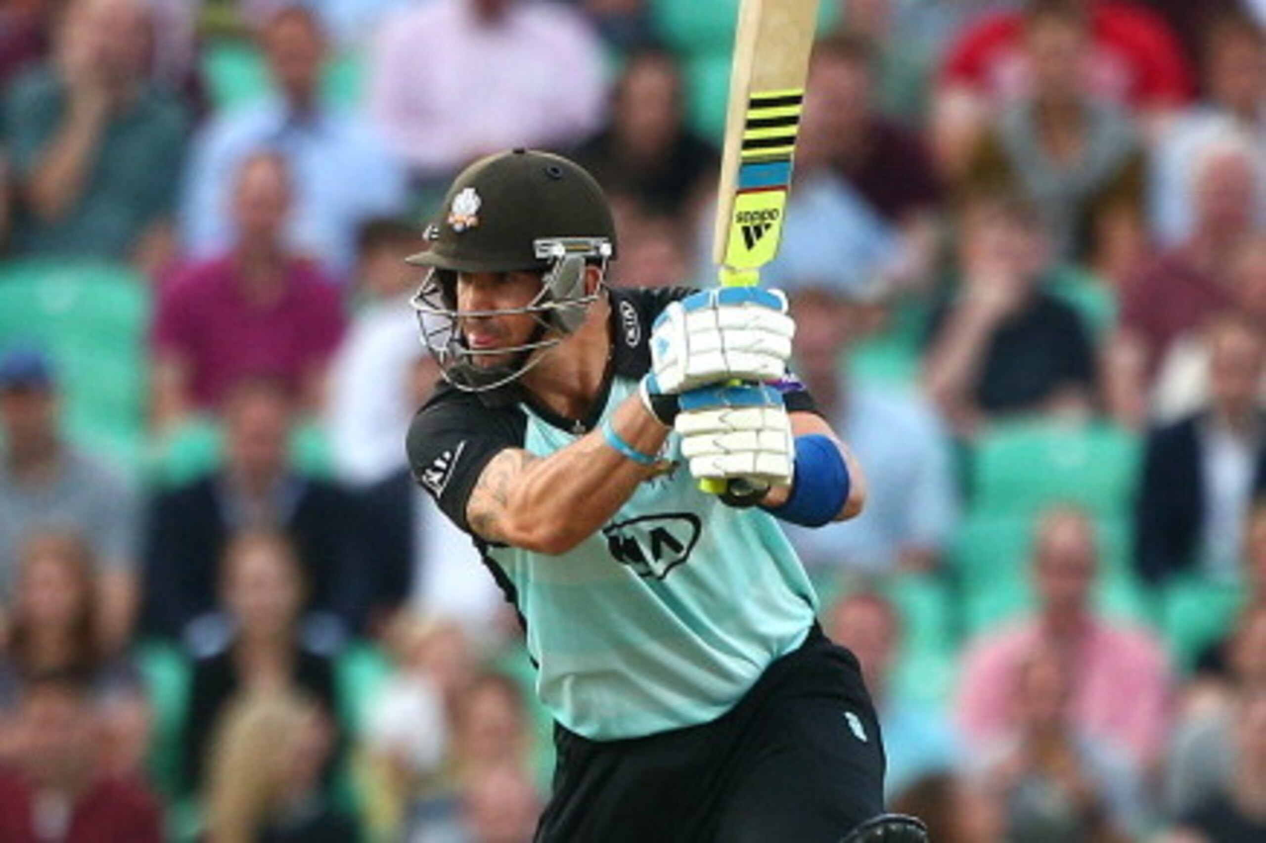 LONDON, ENGLAND - JULY 15: Kevin Pietersen of Surrey hits out during the Natwest T20 Blast match between Surrey and Somerset at The Kia Oval on July 16, 2014 in London, England. (Photo by Charlie Crowhurst/Getty Images)