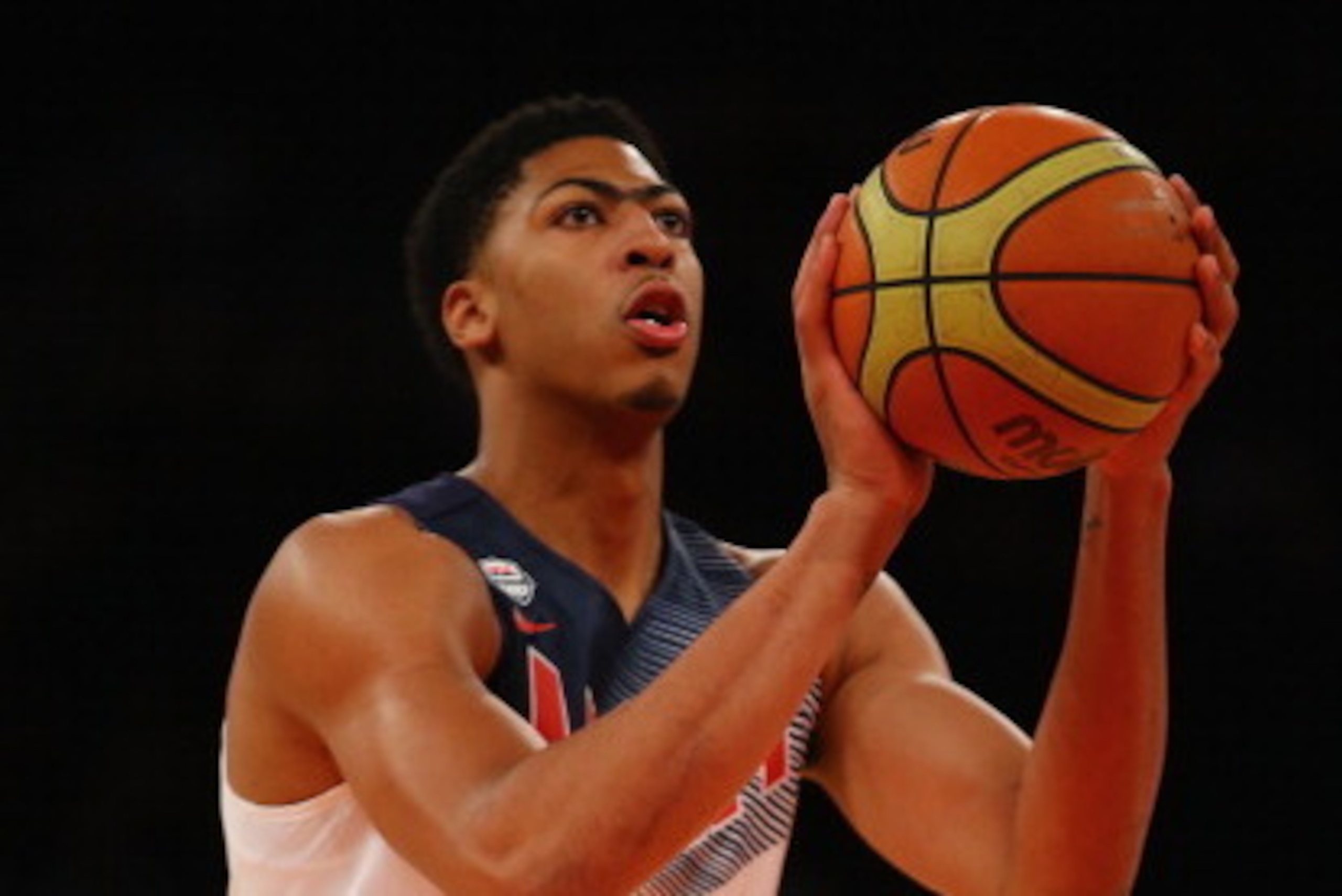 NEW YORK, NY - AUGUST 20:  Anthony Davis #14 of the USA shoots a foul shot against the Dominican Republic during their game at Madison Square Garden on August 20, 2014 in New York City.  (Photo by Al Bello/Getty Images)