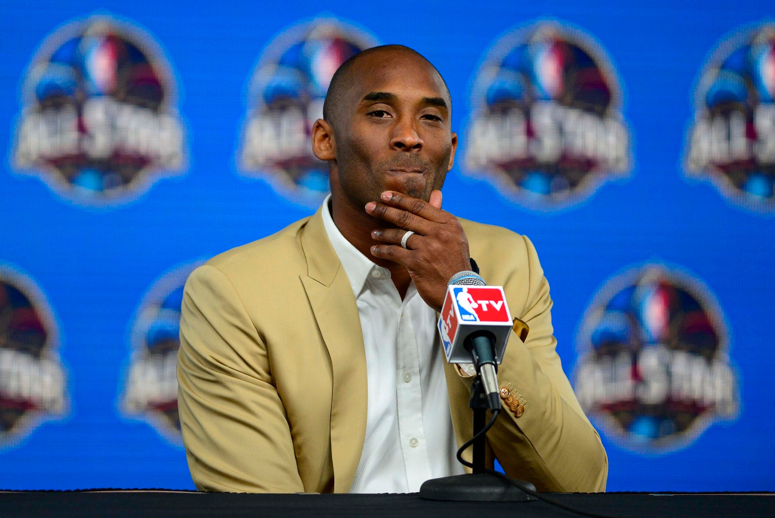 Feb 16, 2014; New Orleans, LA, USA; Los Angeles Lakers guard Kobe Bryant speaks during a press conference before the 2014 NBA All-Star Game at the Smoothie King Center. Mandatory Credit: Bob Donnan-USA TODAY Sports Feb 16, 2014; New Orleans, LA, USA; Los Angeles Lakers guard Kobe Bryant speaks during a press conference before the 2014 NBA All-Star Game at the Smoothie King Center. Mandatory Credit: Bob Donnan-USA TODAY Sports