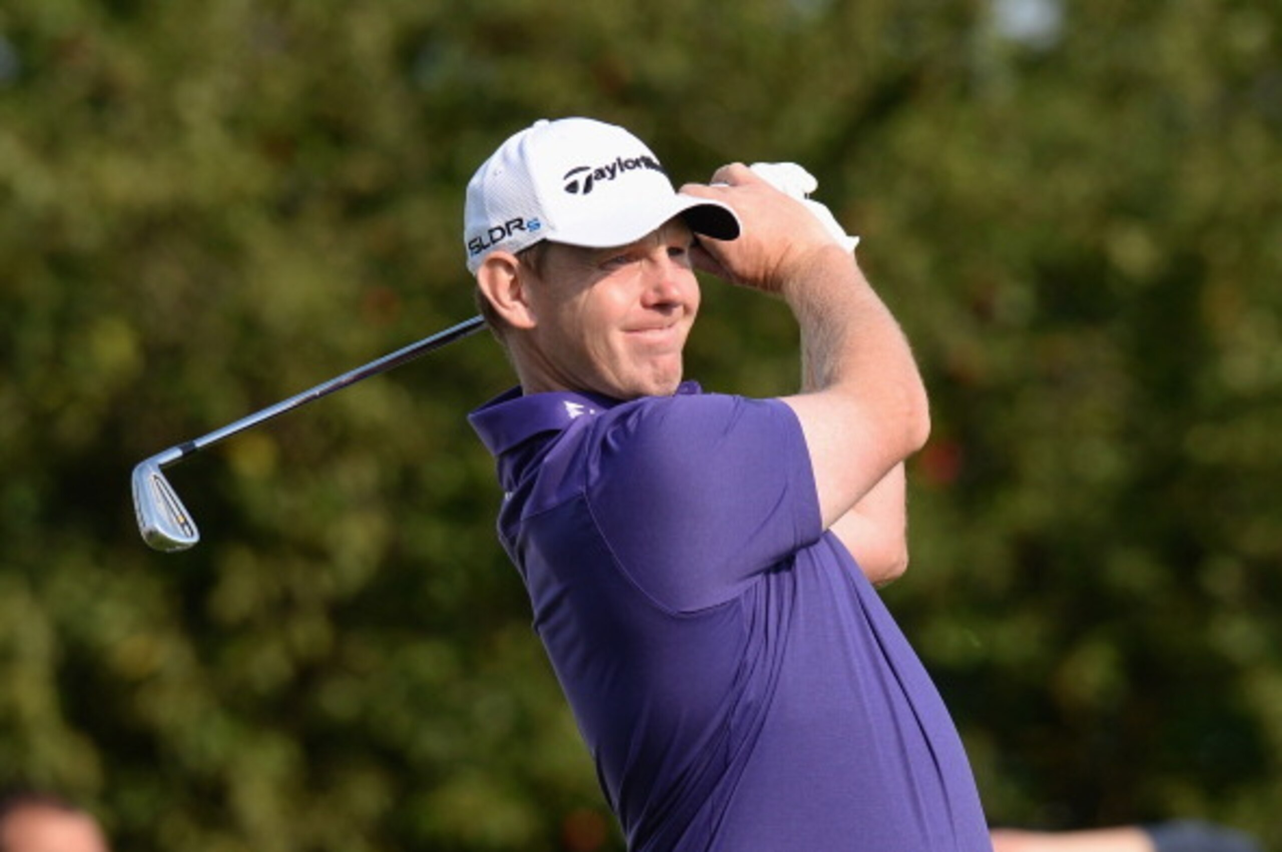 PRAGUE, CZECH REPUBLIC - AUGUST 21: Stephen Gallacher plays his first shot on the 13th tee during day one of D+D REAL Czech Masters at Albatross Golf Resort on August 21, 2014 in Prague, Czech Republic.  (Photo by Tony Marshall/Getty Images)
