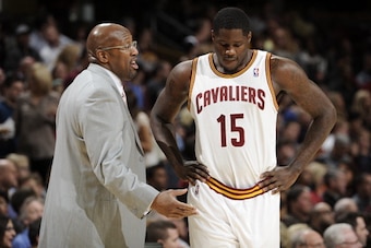 CLEVELAND, OH - NOVEMBER 9: Head Coach Mike Brown and Anthony Bennett #15 of the Cleveland Cavaliers talk things over against the Philadelphia 76ers at The Quicken Loans Arena on November 9, 2013 in Cleveland, Ohio. NOTE TO USER: User expressly acknowledg