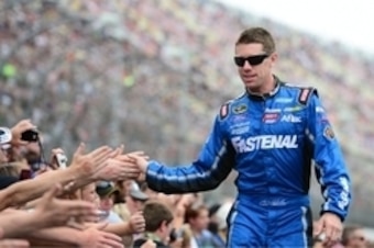 Aug 17, 2014; Brooklyn, MI, USA; NASCAR Sprint Cup Series driver Carl Edwards during the Pure Michigan 400 at Michigan International Speedway. Mandatory Credit: Andrew Weber-USA TODAY Sports