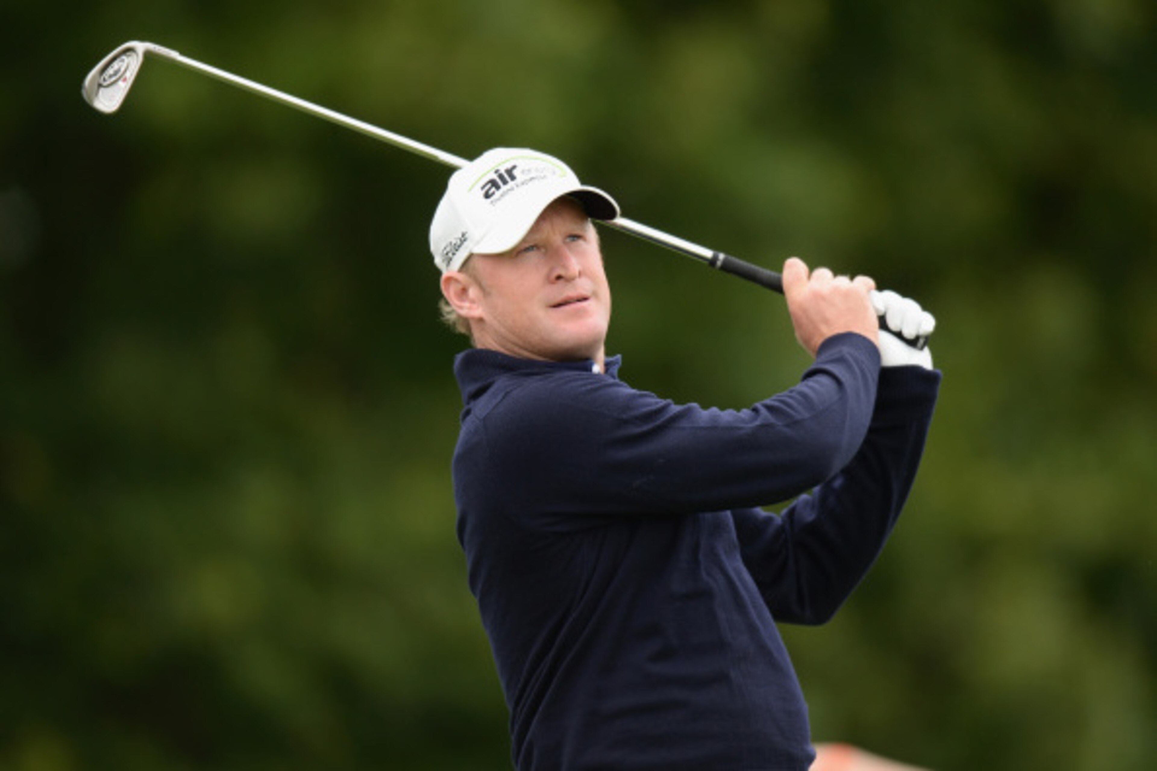 PRAGUE, CZECH REPUBLIC - AUGUST 23:  Jamie Donaldson of Wales plays his first shot on the 3rd tee during day three of D+D REAL Czech Masters at Albatross Golf Resort on August 23, 2014 in Prague, Czech Republic.  (Photo by Tony Marshall/Getty Images)