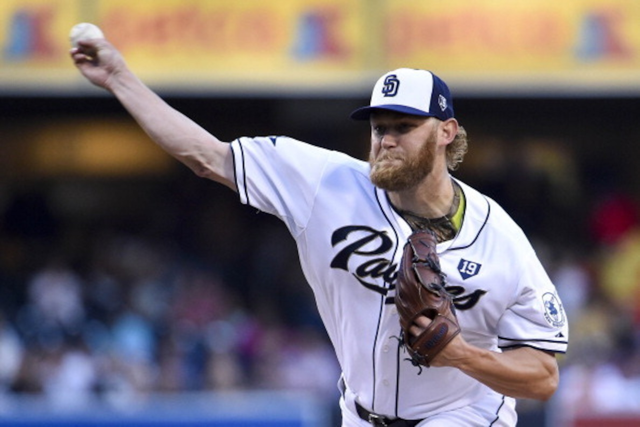 SAN DIEGO, CA - JUNE 18:  Andrew Cashner #34 of the San Diego Padres pitches during the first inning of  a baseball game against the Seattle Mariners at Petco Park June 18, 2014 in San Diego, California.  (Photo by Denis Poroy/Getty Images)