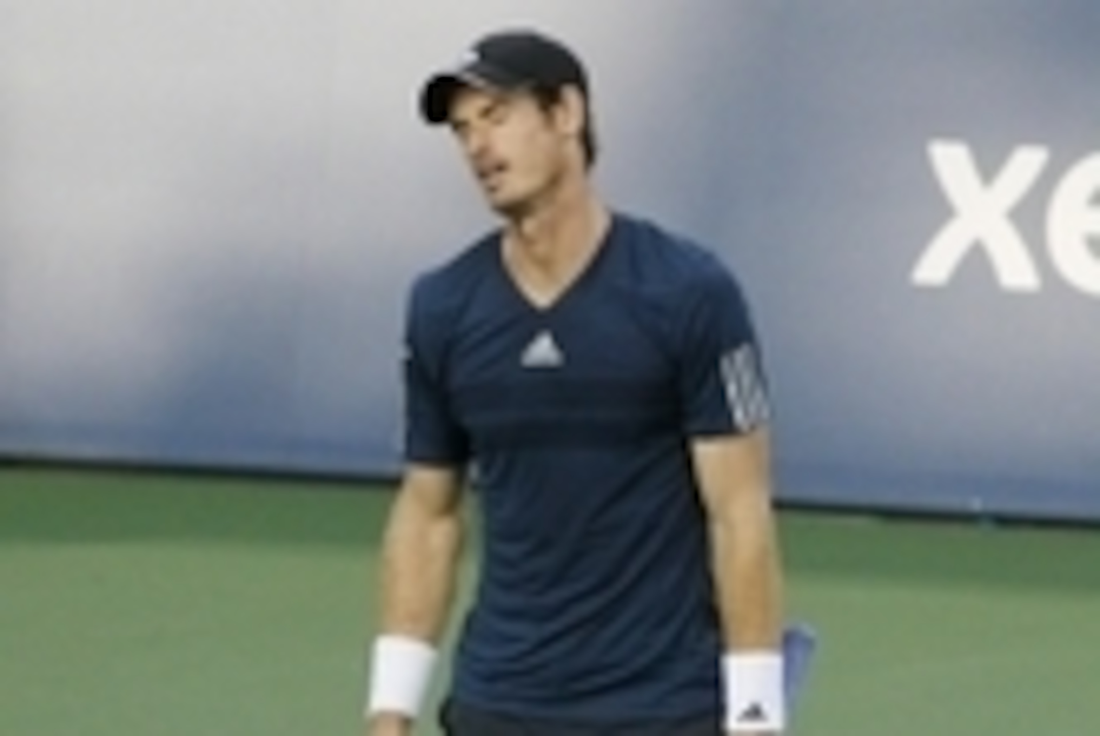 Aug 15, 2014; Cincinnati, OH, USA; Andy Murray reacts during the match against Roger Federer on day five of the Western and Southern Open tennis tournament at Linder Family Tennis Center. Mandatory Credit: Mark Zerof-USA TODAY Sports