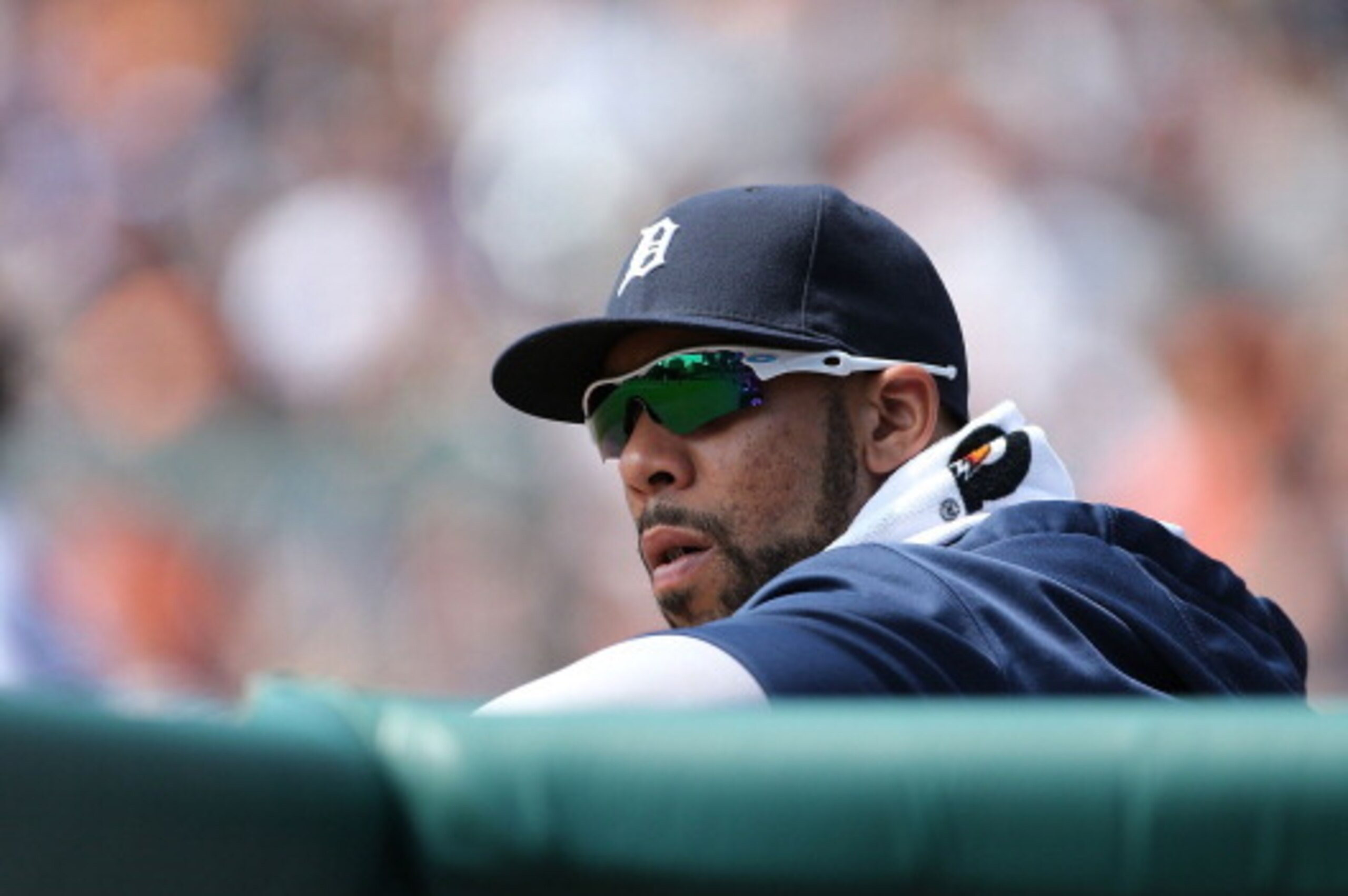 DETROIT, MI - AUGUST 17:  David Price #14 of the Detroit Tigers watches the action from the dugout during the third inning of the game against the Seattle Mariners at Comerica Park on August 17, 2014 in Detroit, Michigan. The Mariners defeated the Tigers 