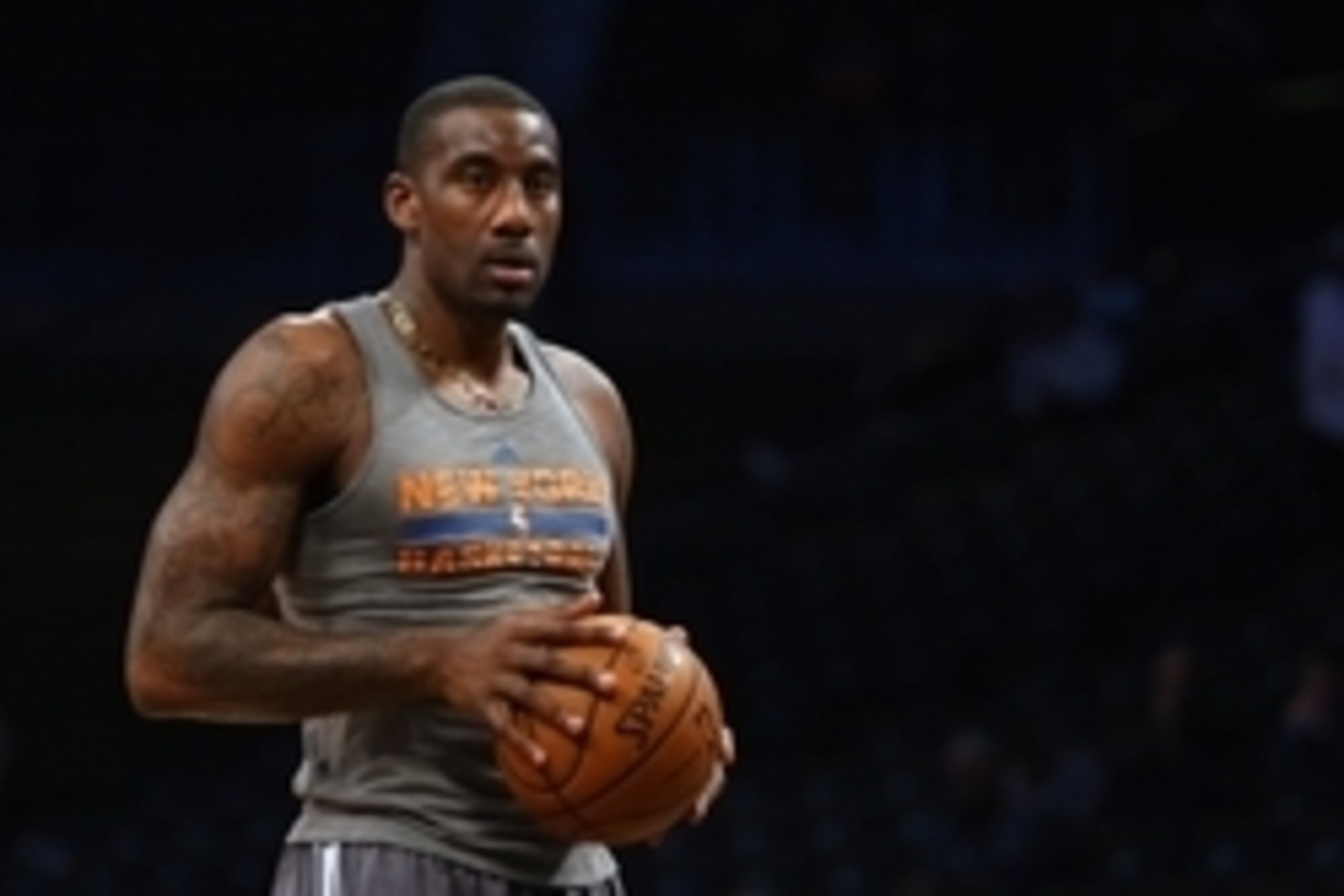 Apr 15, 2014; Brooklyn, NY, USA;  New York Knicks forward Amar'e Stoudemire (1) before the game against the Brooklyn Nets at Barclays Center. Mandatory Credit: Anthony Gruppuso-USA TODAY Sports