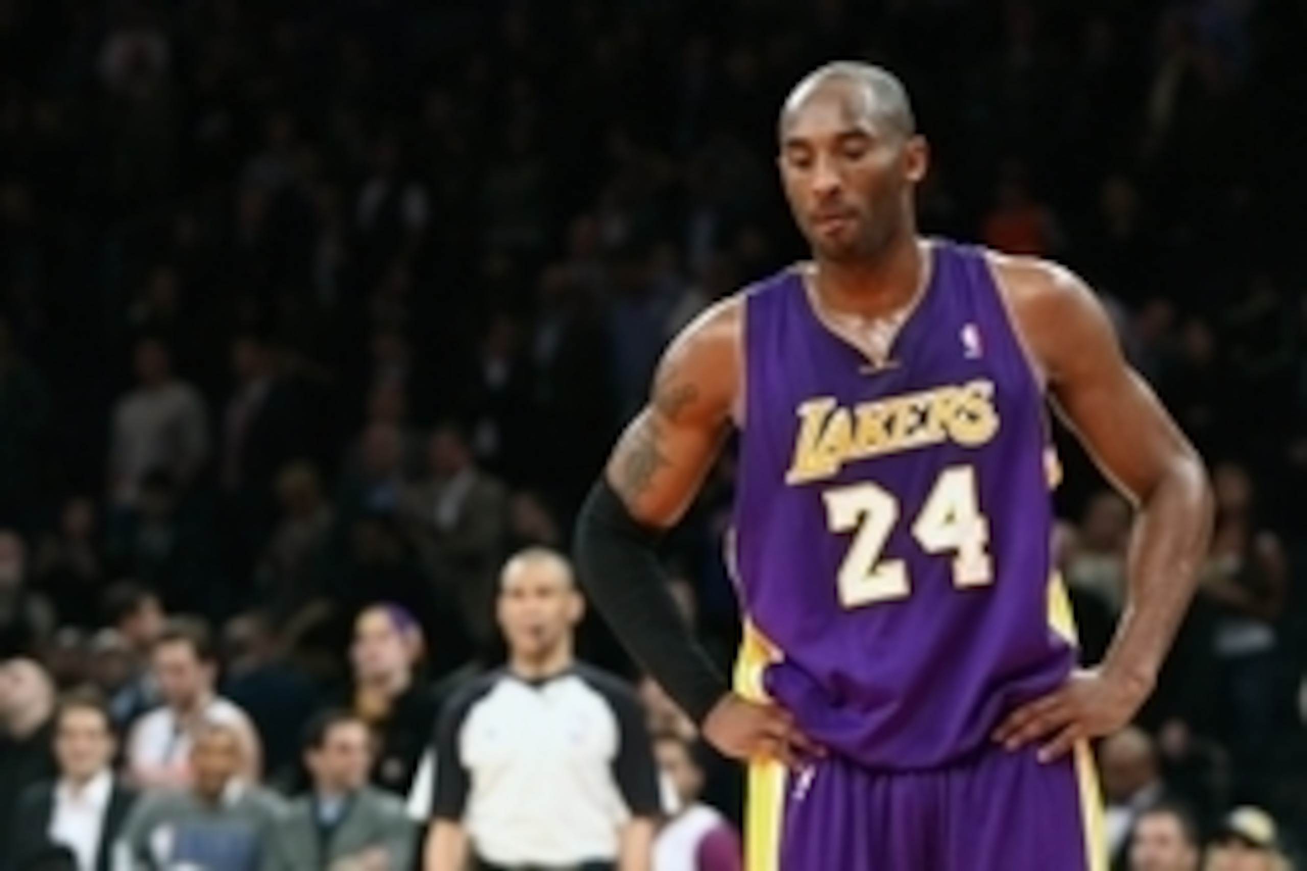 Dec. 13, 2012; New York, NY, USA; Los Angeles Lakers shooting guard Kobe Bryant (24) reacts on the court against the New York Knicks during the second half at Madison Square Garden. Knicks won 116-107. Mandatory Credit: Debby Wong-USA TODAY Sports