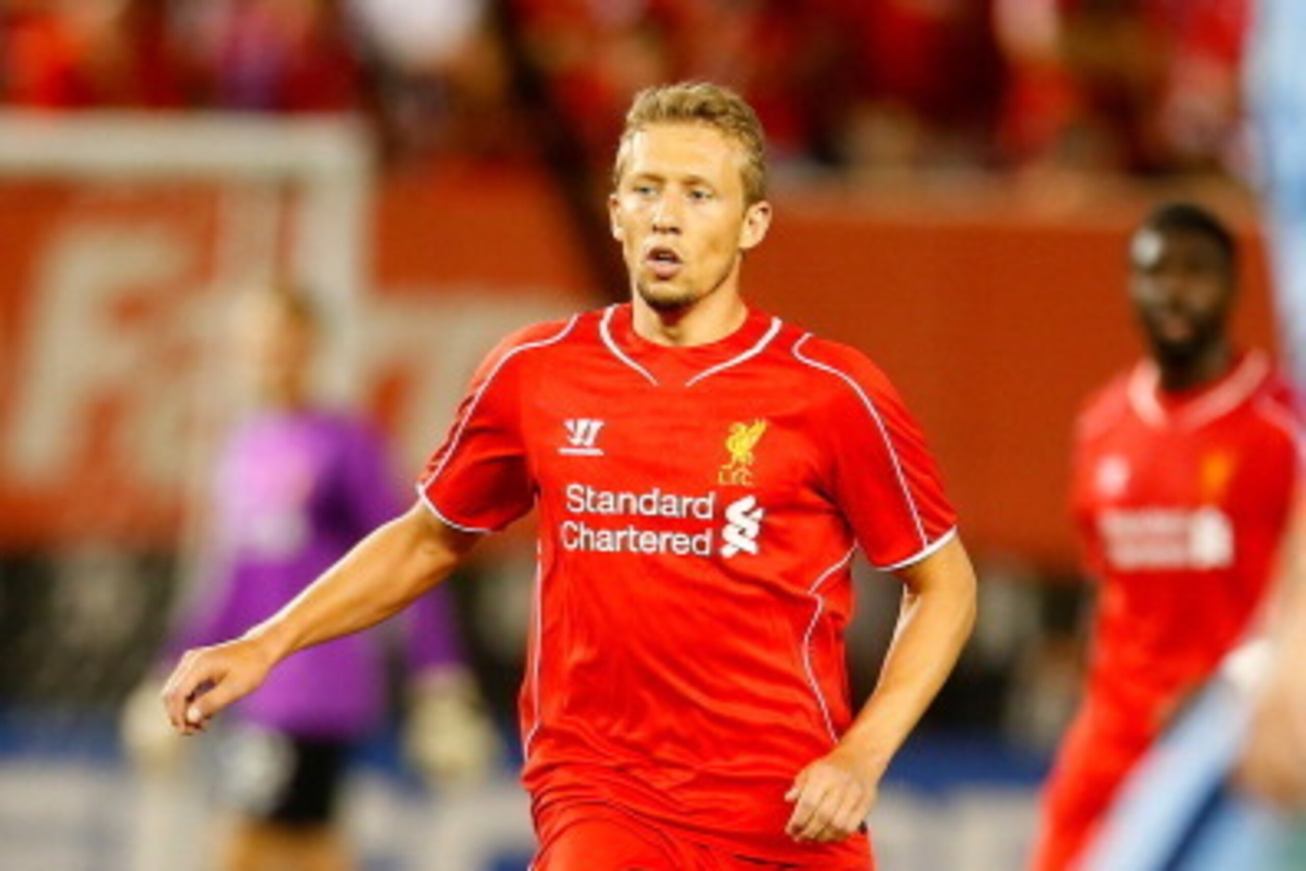 NEW YORK, NY - JULY 30:  Lucas Leiva #21 of Liverpool in action against Manchester City during the International Champions Cup 2014 at Yankee Stadium on July 30, 2014 in the Bronx borough of New York City.  (Photo by Mike Stobe/Getty Images)