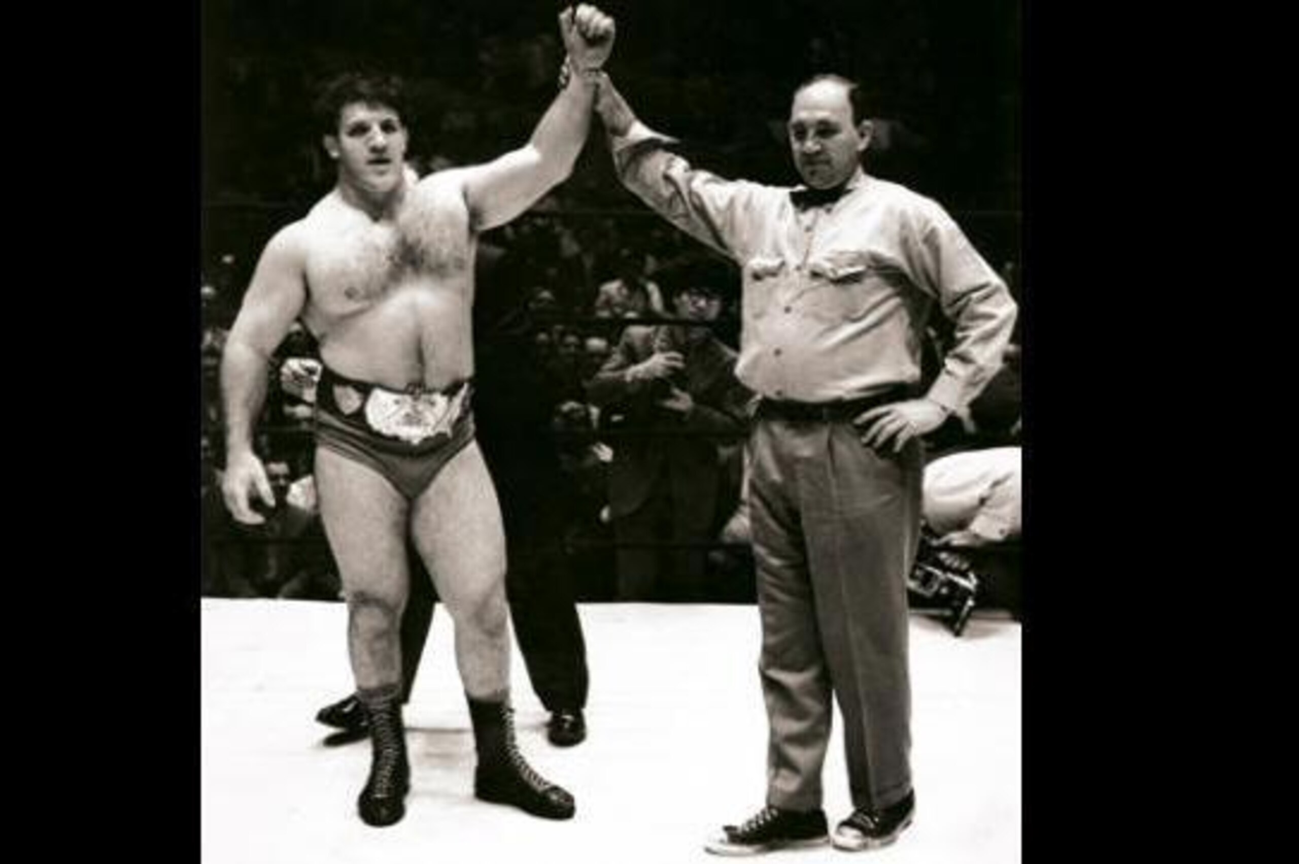 Bruno Sammartino wears an early version of the WWE title.